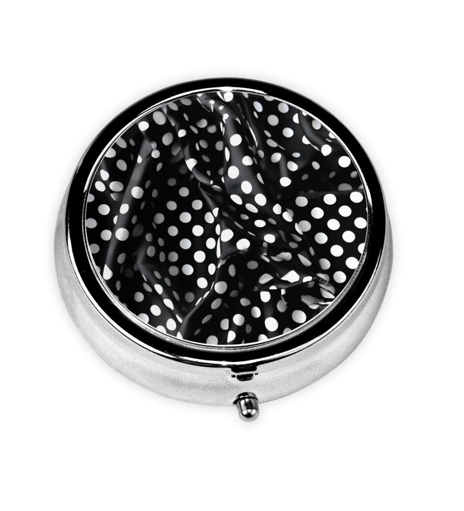 Black and White Corrugated Dots Round Pill Box | 3 Compartment Travel Organizer for Pills - Buy Online on GoSupps.com