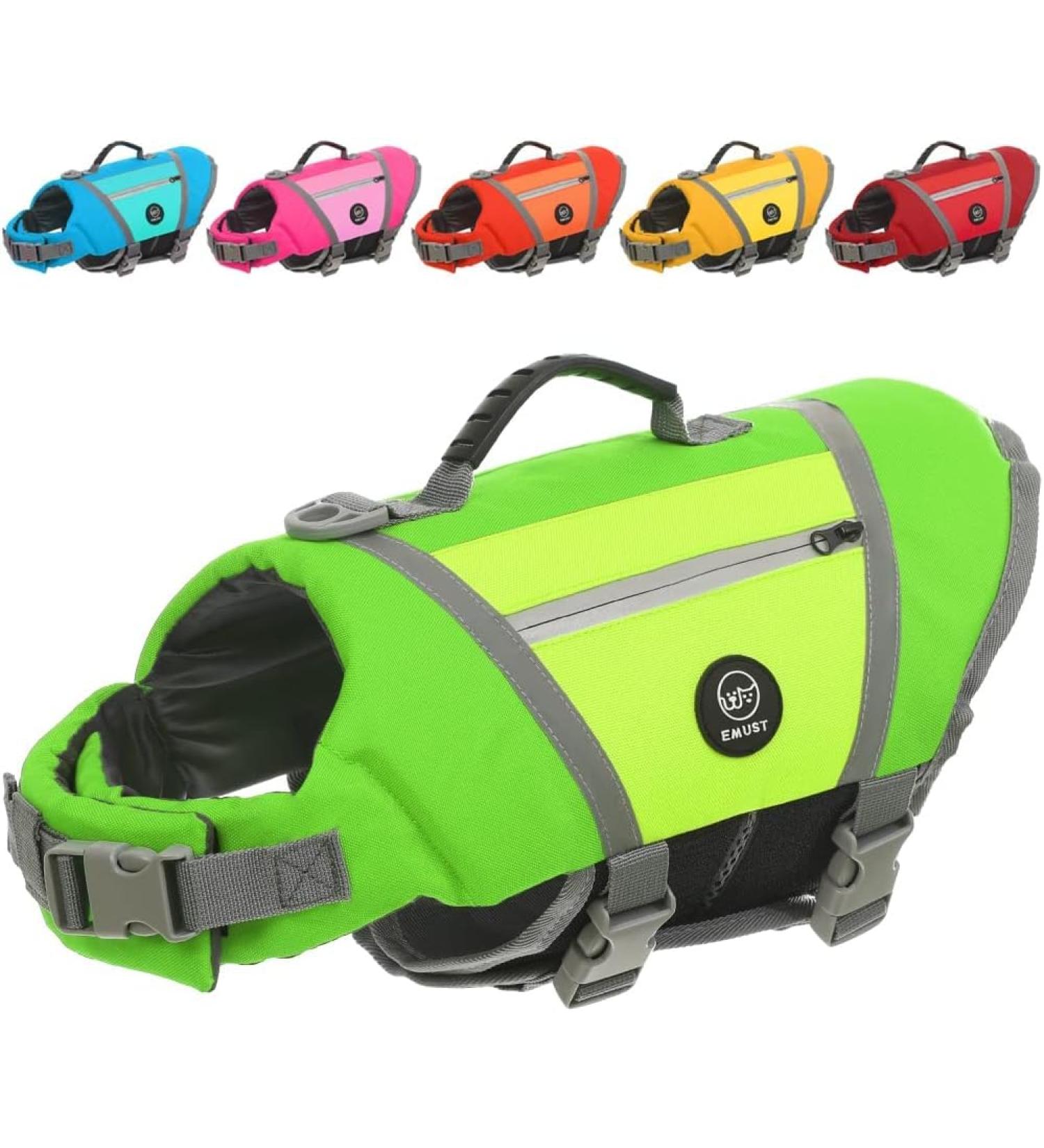 Emust Dog Vest - Lightweight Life Jacket for Small Dogs | Stylish XS Green with Rescue Handle & Reflective Stripes for Swimming Boating & Kayaking - Buy Online on GoSupps.com