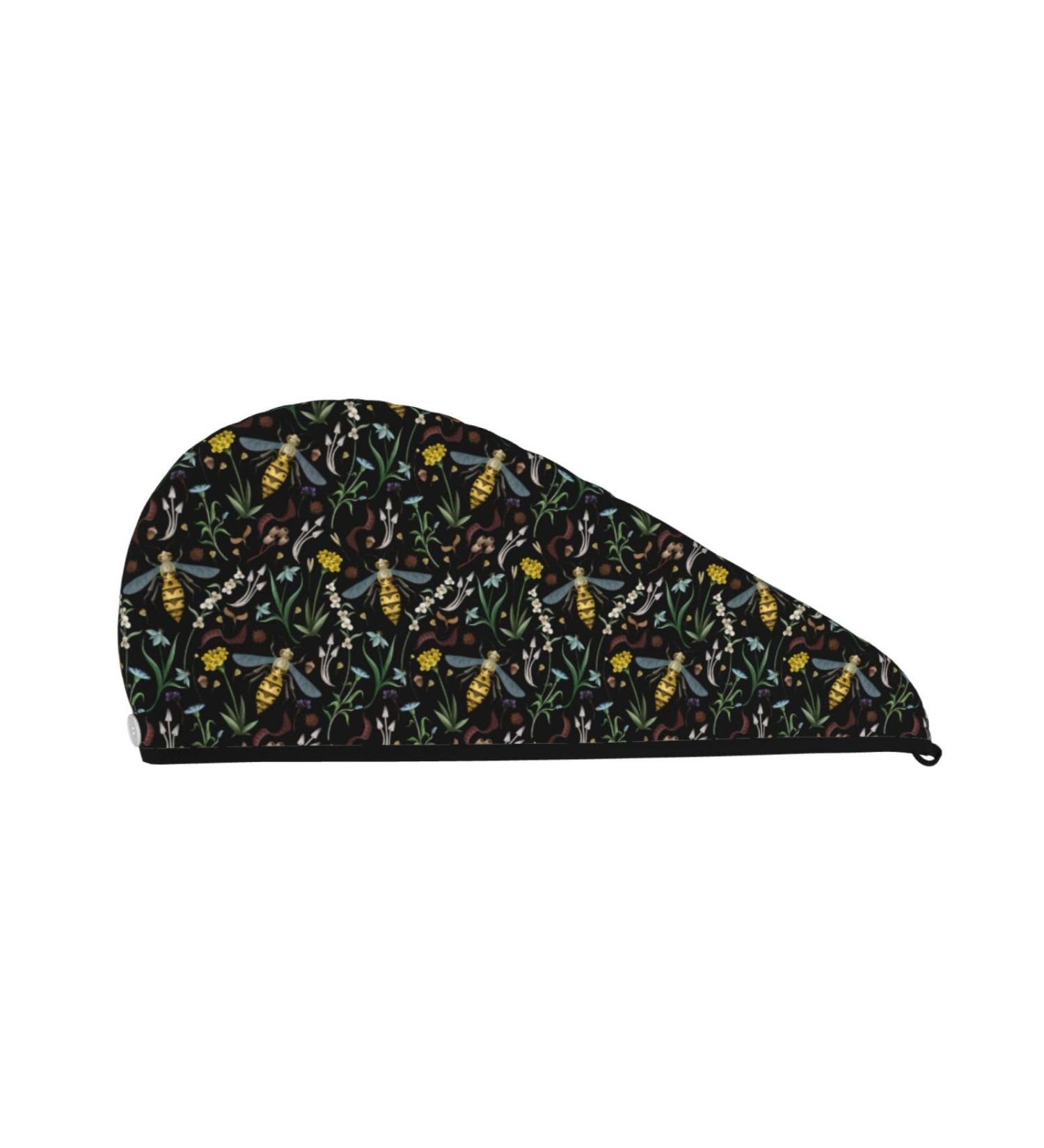 Hair Towel Wrap with Button - Quick Drying Turban & Head Towel (Wasp & Florals) | Premium Hair Care - Buy Online on GoSupps.com
