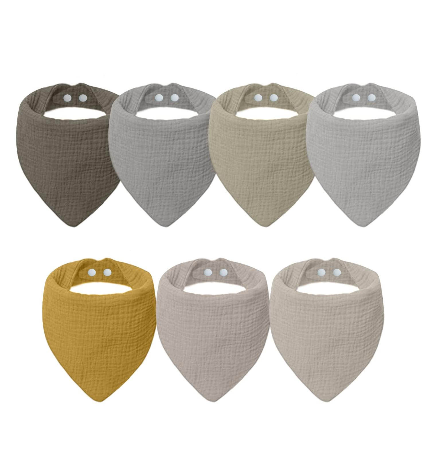 Lakigoes 7-Piece Baby Bib Set | Soft Musselin Triangle Drool Bibs & Adjustable Neckerchief - Gray - Buy Online on GoSupps.com