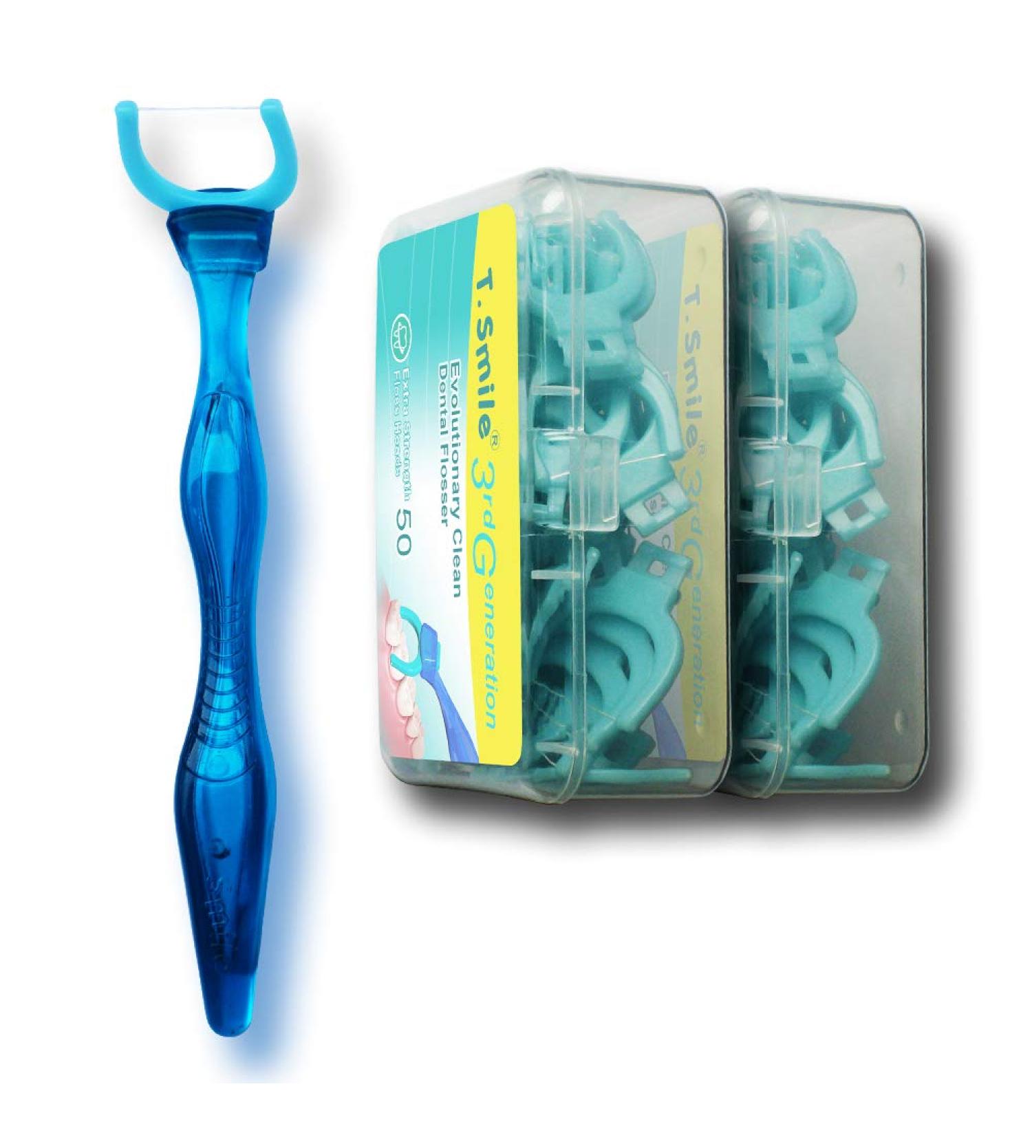 Smile Evolutionary Clean Dental Flossers Kit - 1 Mid-Length Handle +100 Extra Strength Refills - Buy Online on GoSupps.com