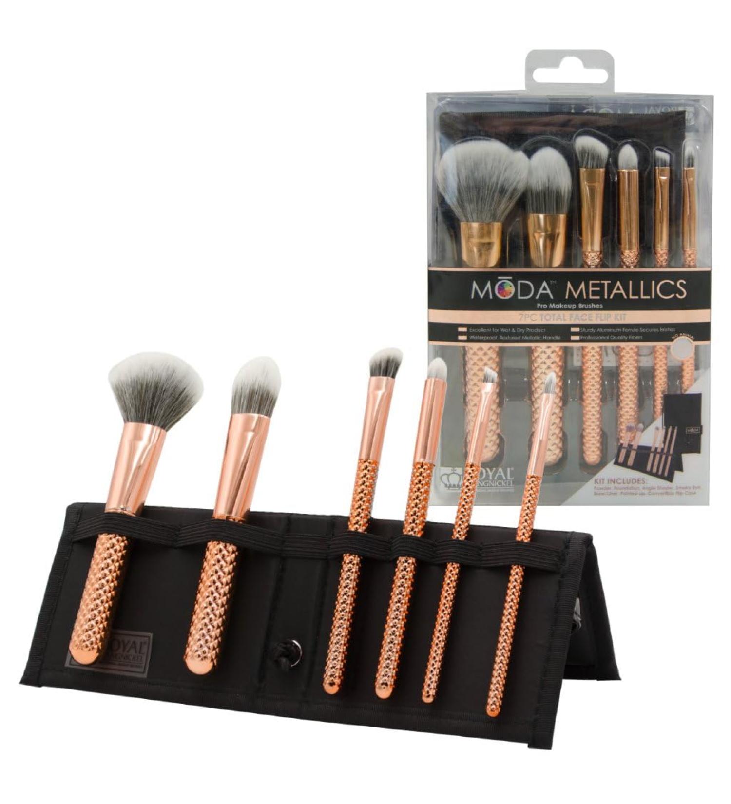 Moda Royal & Langnickel MSET-TF7RG make-up brush set with bag including powder foundation angle shadow brush smoky eye eyebrow liner and pointed lip brush rose gold MSET-TF7RG