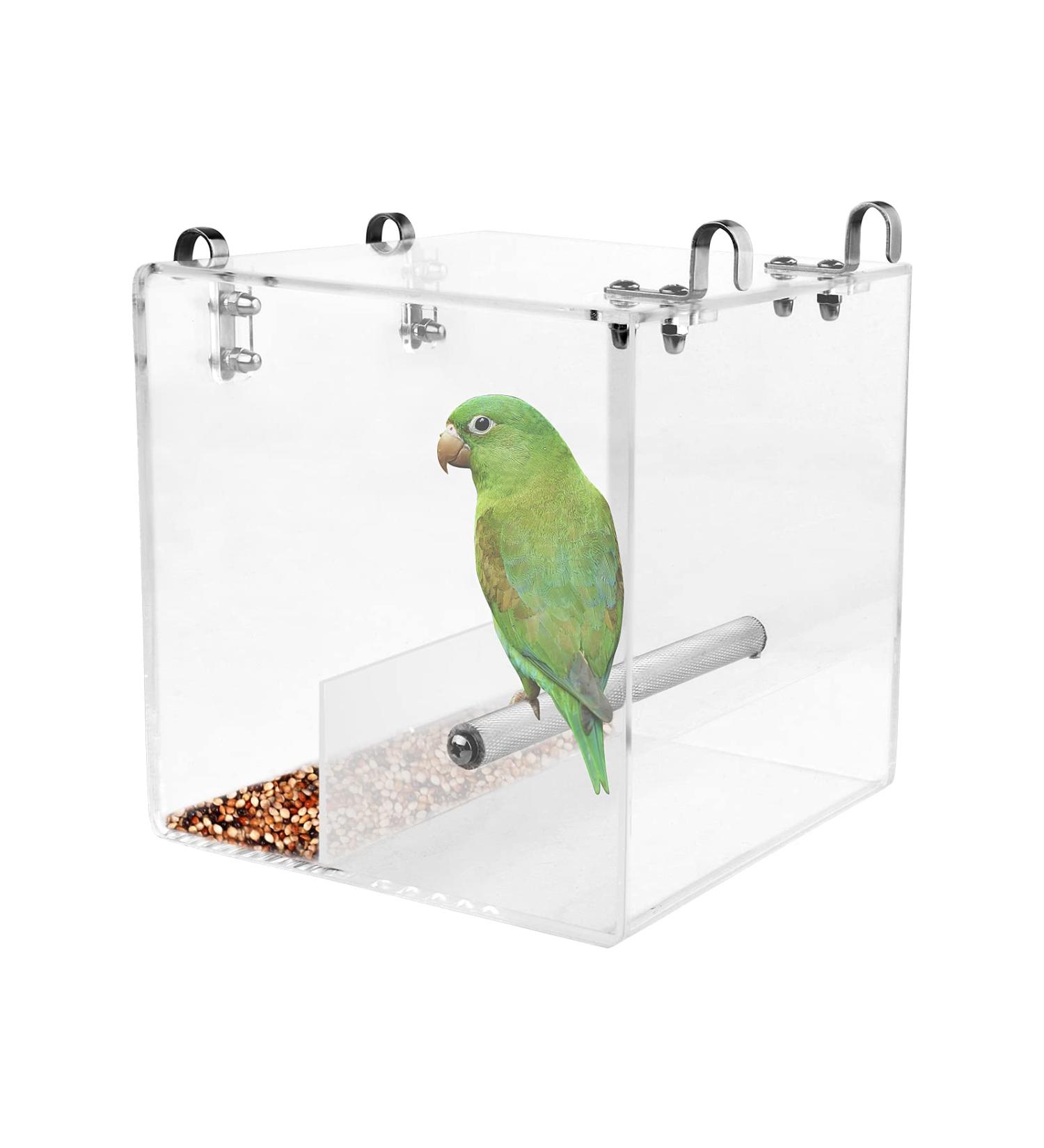 Acrylic Bird Feeder for Cage - Automatic Seed Container & Water/Food Holder - No Mess Solution for Parrot Parakeets - 6.4 x 6.4 - Buy Online on GoSupps.com
