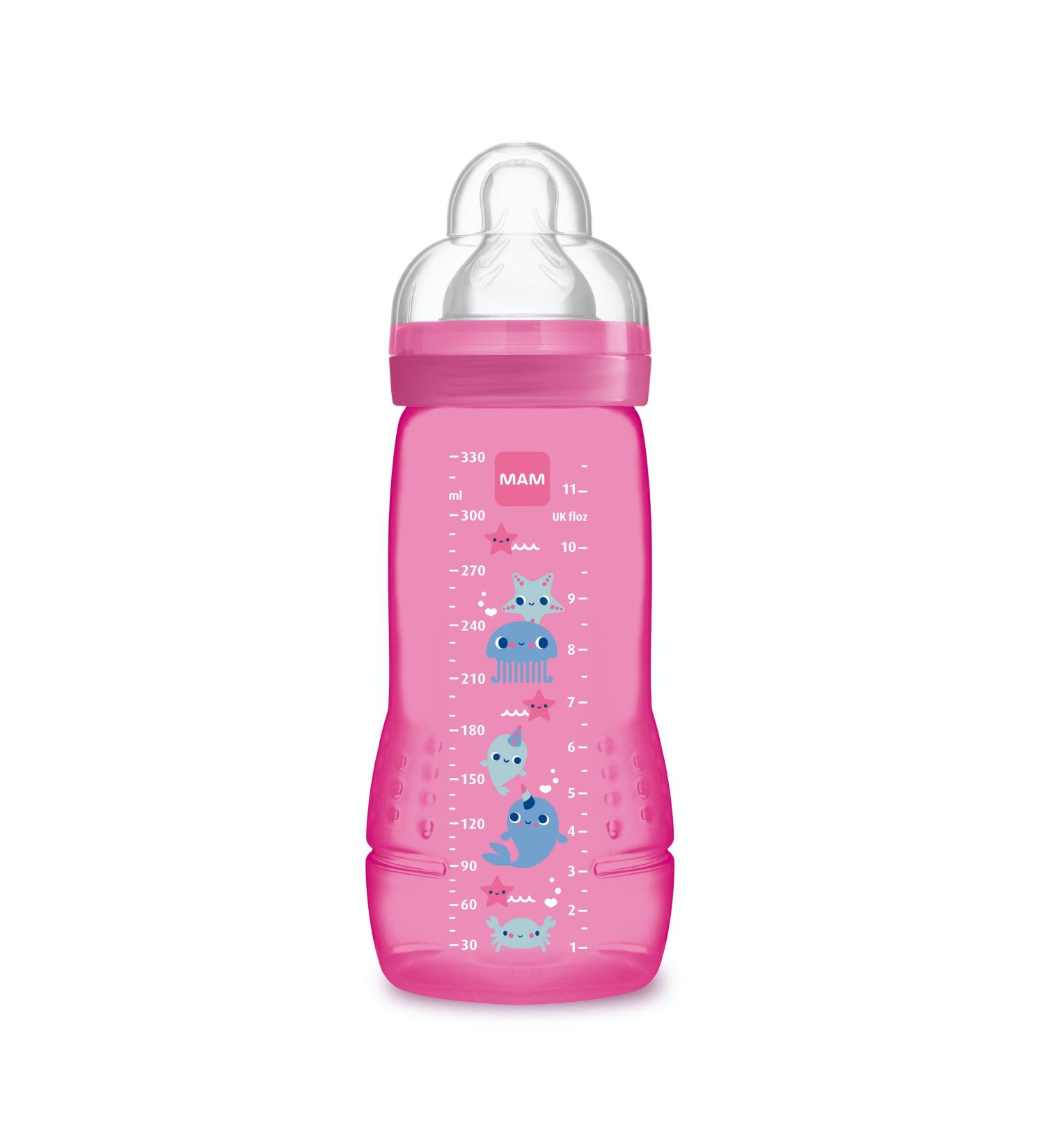 MAM Easy Active 2nd Age Feeding Bottle 330ml - X-Flow Teat - Pink, 6+ Months - Ultra-Fast Speed - 1 Count - Buy Online on GoSupps.com