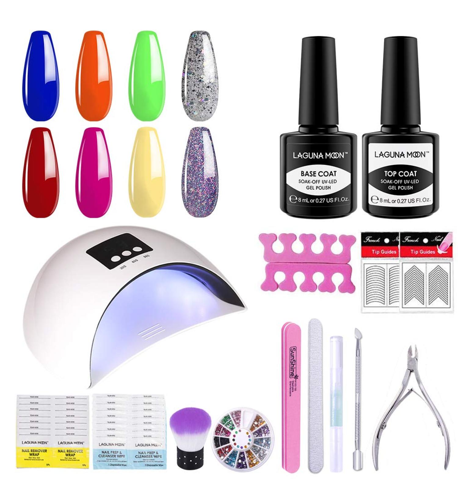 Shop Lagunamoon Gel Nail Set with UV Lamp - 8 Multi-Colored Gel Polishes Cleaner & Accessories for At-Home Manicure - Buy Online on GoSupps.com