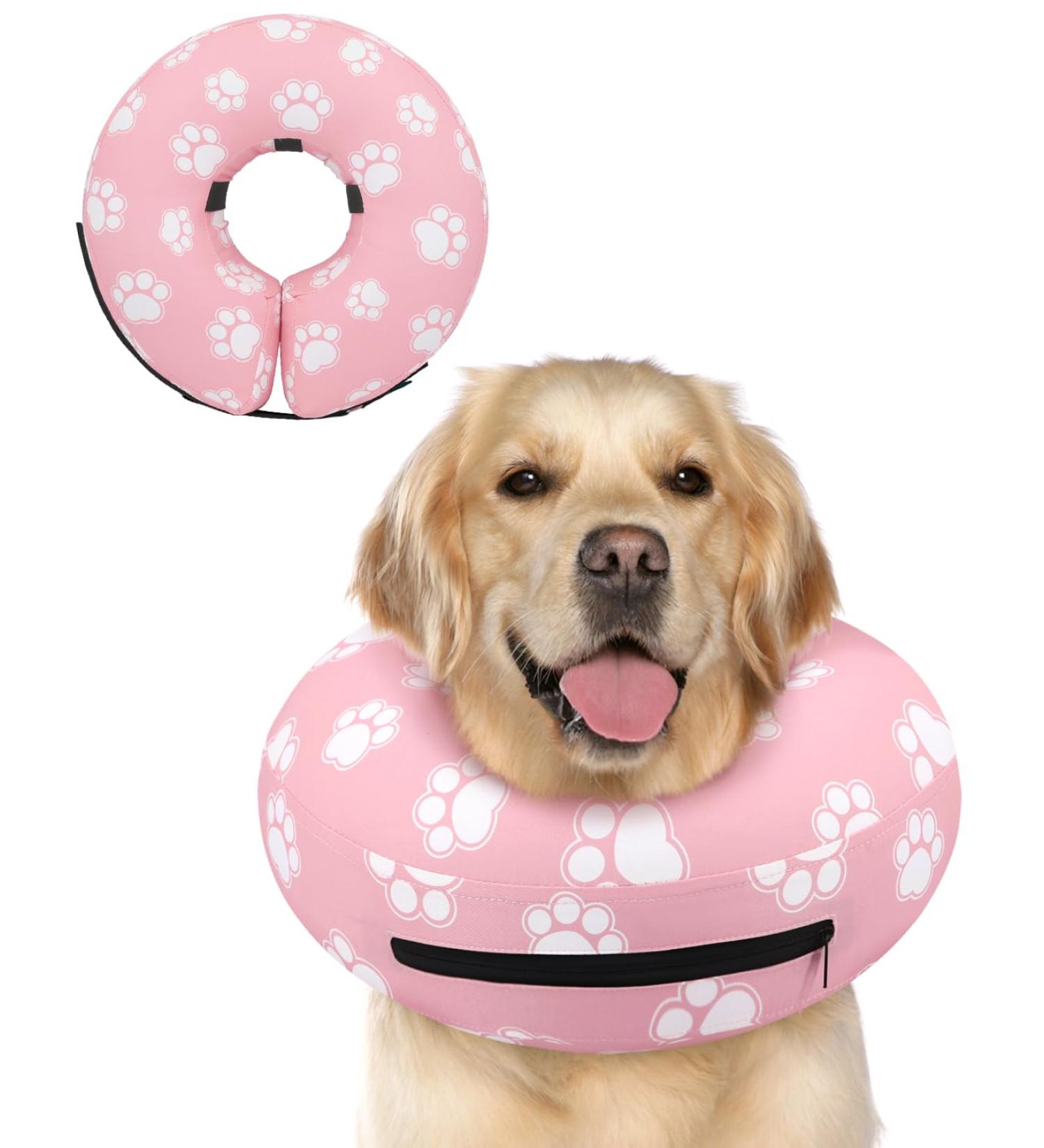 Supet Inflatable Dog & Cat Halskrause - Adjustable Comfort Collar for Post-Op Recovery (Pink Paw M 22.9-33.0cm) - Buy Online on GoSupps.com