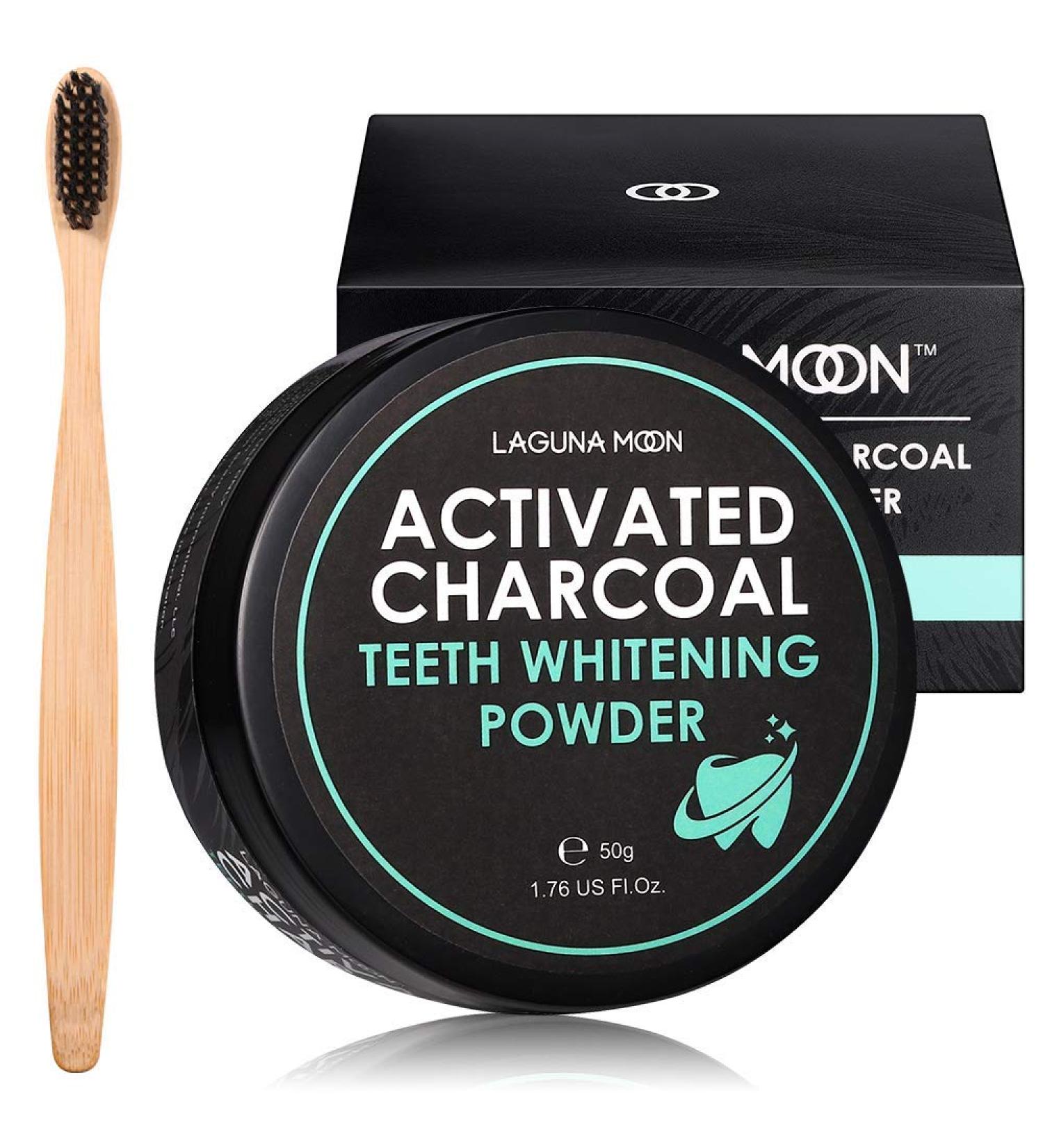 Lagunamoon Activated Charcoal Teeth Whitening Powder - Gentle on Enamel with Bamboo Brush - Buy Online on GoSupps.com