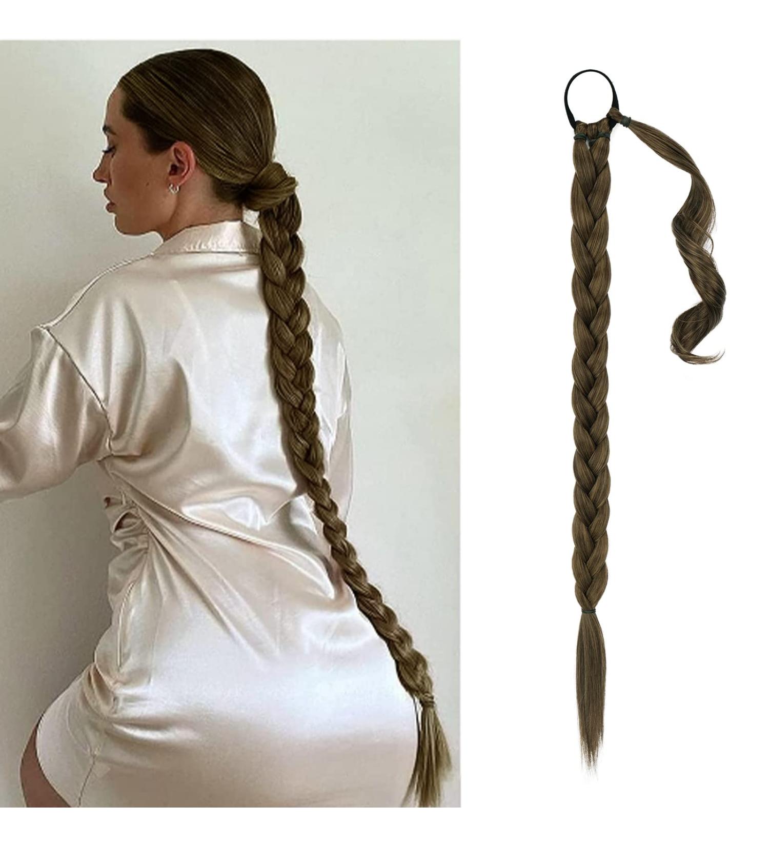Buy BARSDAR 66cm Braided Ponytail Extension - Natural Soft Rubber Wrap Dark Brown Strawberry Blonde Mix - Synthetic Hair for Women (Pack of 1) - Buy Online on GoSupps.com