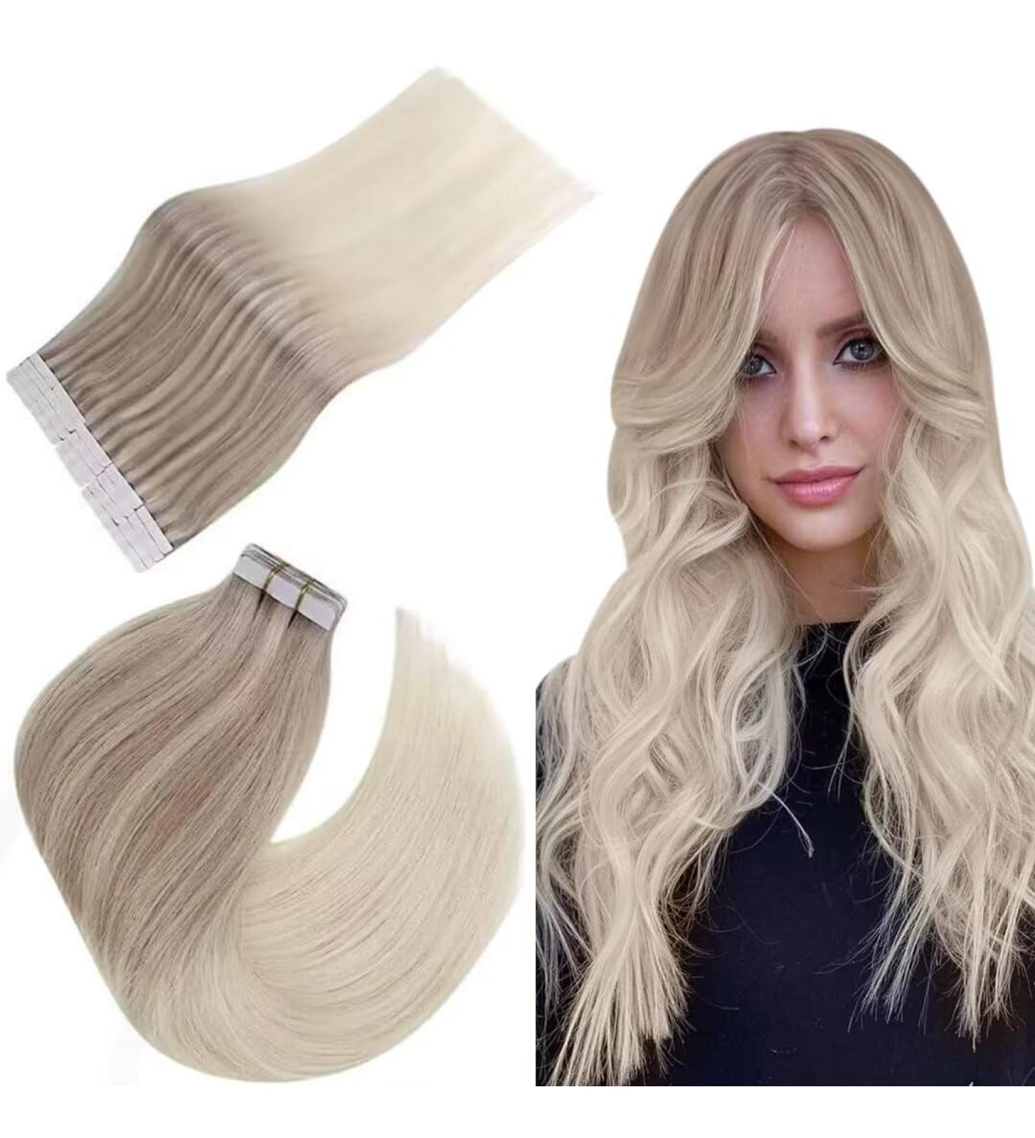 Easyouth Remy Tape In Hair Extensions - Balayage Ash Blonde & Platinum Blonde 24 Inch - 50g Real Hair - Buy Online on GoSupps.com