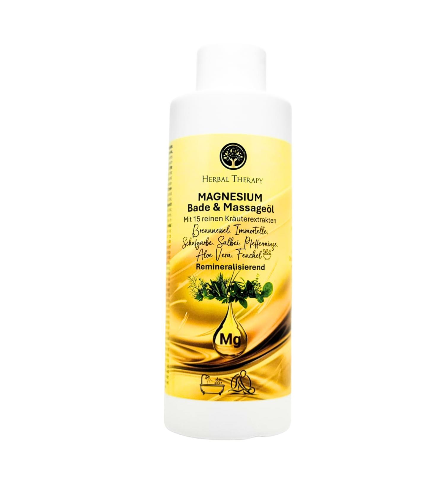 MAGNESIUM Huile de bain et de massage avec 15 extraits d'herbes pures - Huile corporelle relaxante et revitalisante l'aloe vera l'argousier la sauge et au romarin - Pour le bain