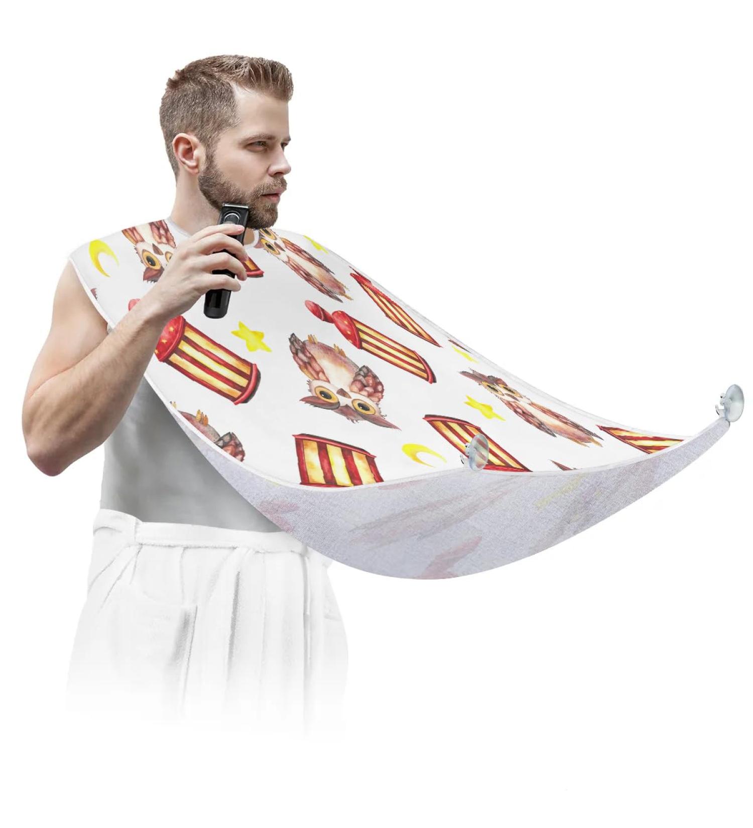 Owl Moon Star Beard Bib Apron - Non-Stick Waterproof Hair Catcher for Men | Perfect Grooming Gift with Suction Cups - Buy Online on GoSupps.com
