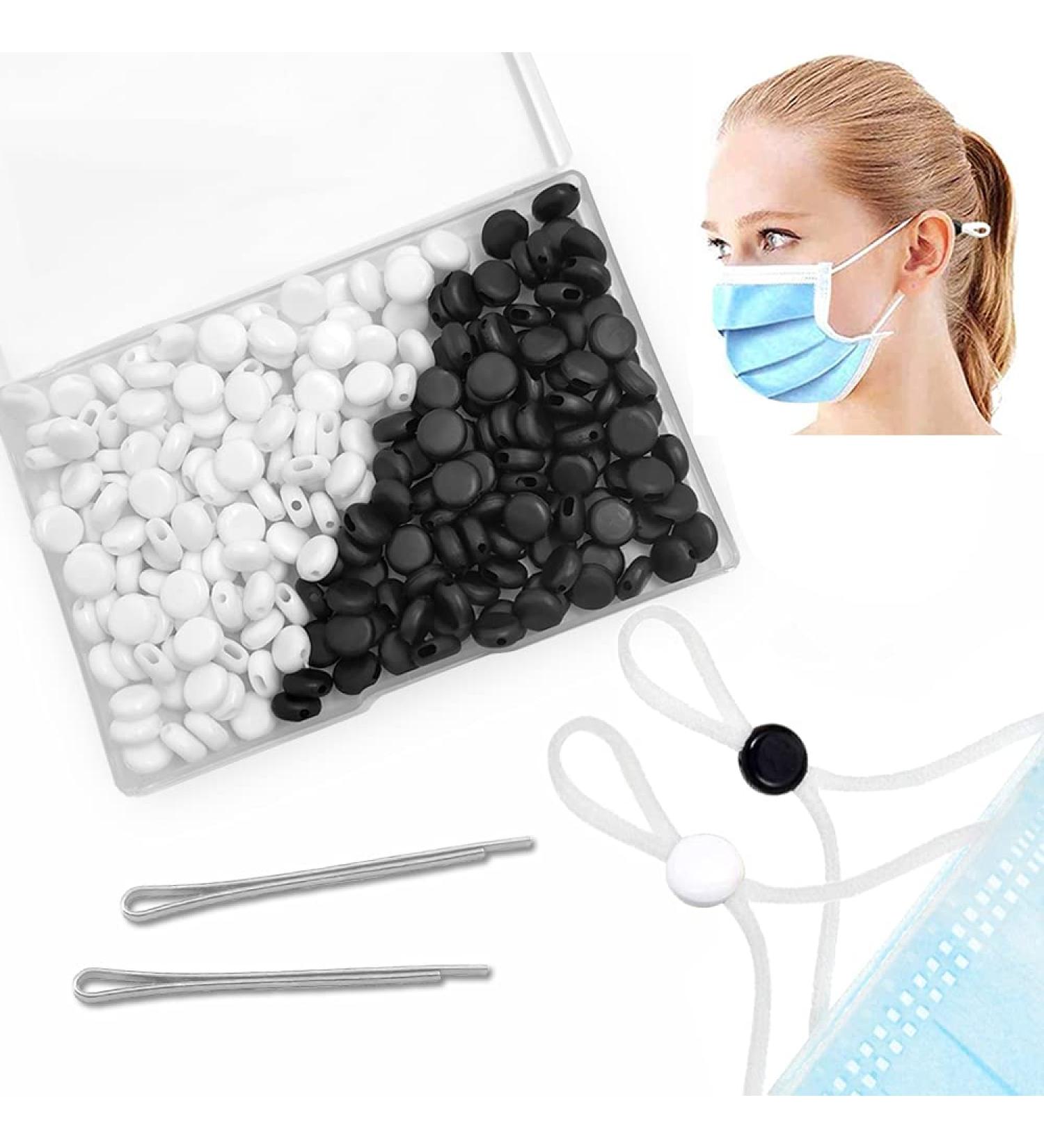 200PCS Elastic Cord Lock Switch for Draw Cord Mask Adjuster - Silicone Round Cord Stopper - Adjustable Buckle - Mask Supplier - White and Black - Buy Online on GoSupps.com