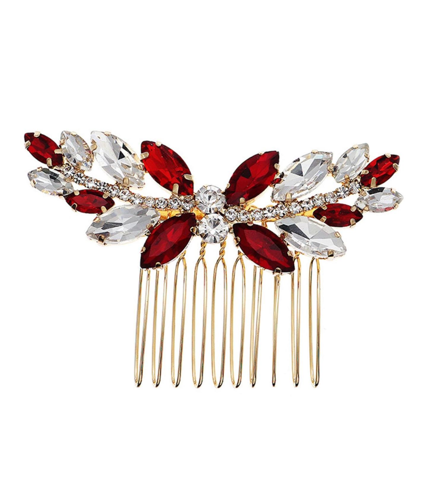 Bridal Hair Comb Bridal Headdress Rhinestone Insert Comb Hair Comb Female Crystal Hair Accessories 7.6x5cm Red - Buy Online on GoSupps.com