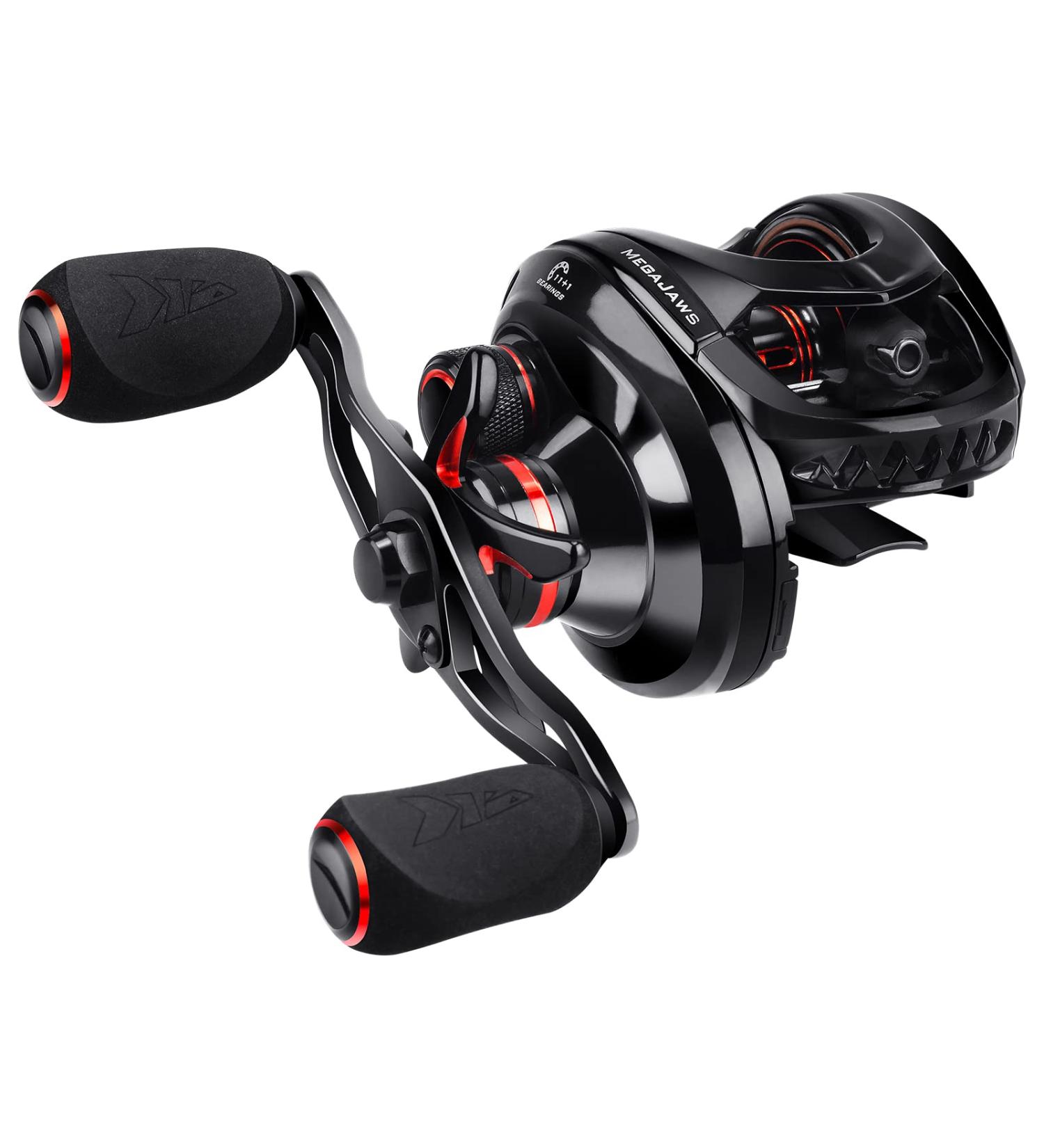 KastKing MegaJaws Baitcasting Reel | AutoMag Dual Braking System, 6.7oz, 17.64 LBs Drag, 11+1 BB, High Speed Gear Ratios, Right Handed - Blacktip - 7.2:1 - Buy Online on GoSupps.com