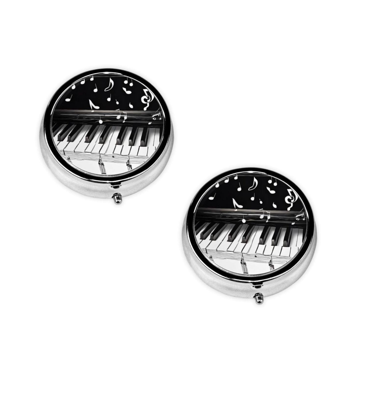 Black & White Music Note Round Pill Box - 3 Compartment Portable Travel Organizer for Pills Vitamins & Medications - Buy Online on GoSupps.com