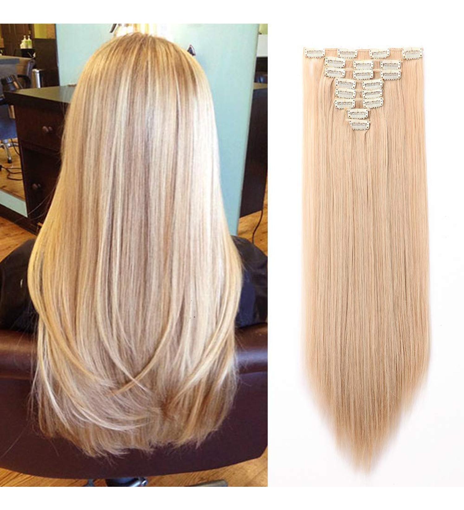 Silk-co Long Straight Hairpiece Extensions Clip in 23 inch Synthetic Heat Resistant - Dark Blond&Bleach Blond - Buy Online on GoSupps.com