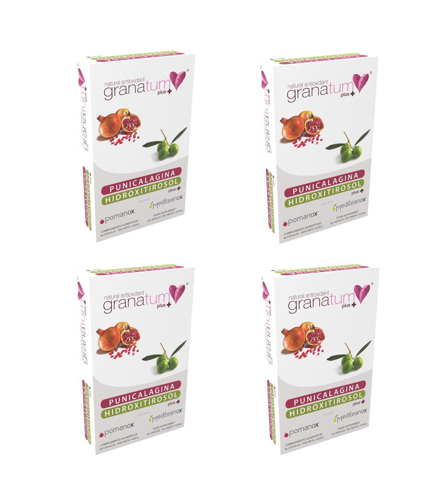 Granatum Plus: Powerful Pomegranate & Olive Extract Dietary Supplement - 4 Boxes of 60 Capsules | Punicalagin & Hydroxytyrosol - Buy Online on GoSupps.com