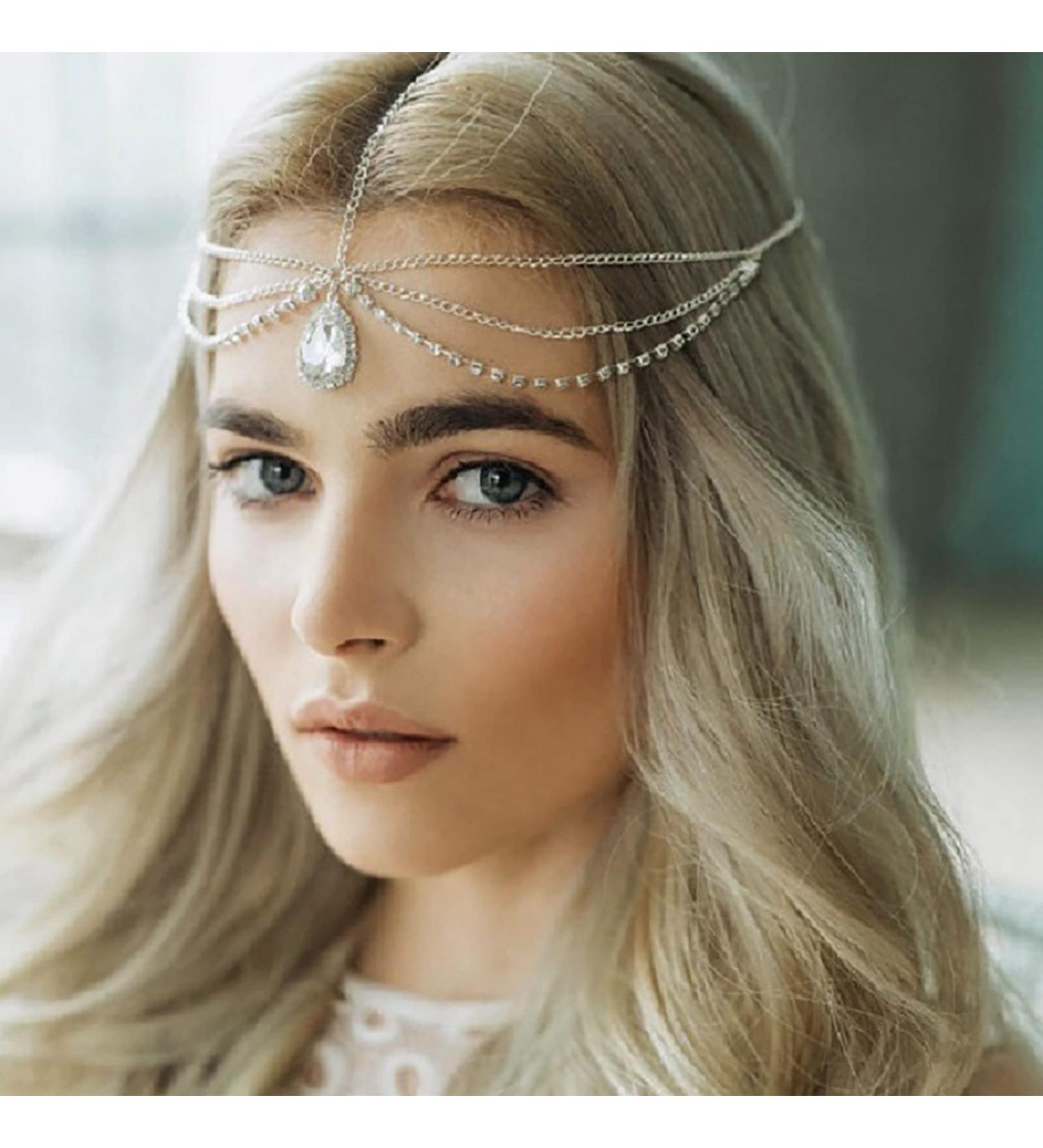 Qisogy Boho Crystal Hair Chain with Rhinestone Tassel Pendant - Princess Chain Jewelry for Women and Girls - Perfect Gift for Valentine's Day and Birthday (Silver) - Buy Online on GoSupps.com