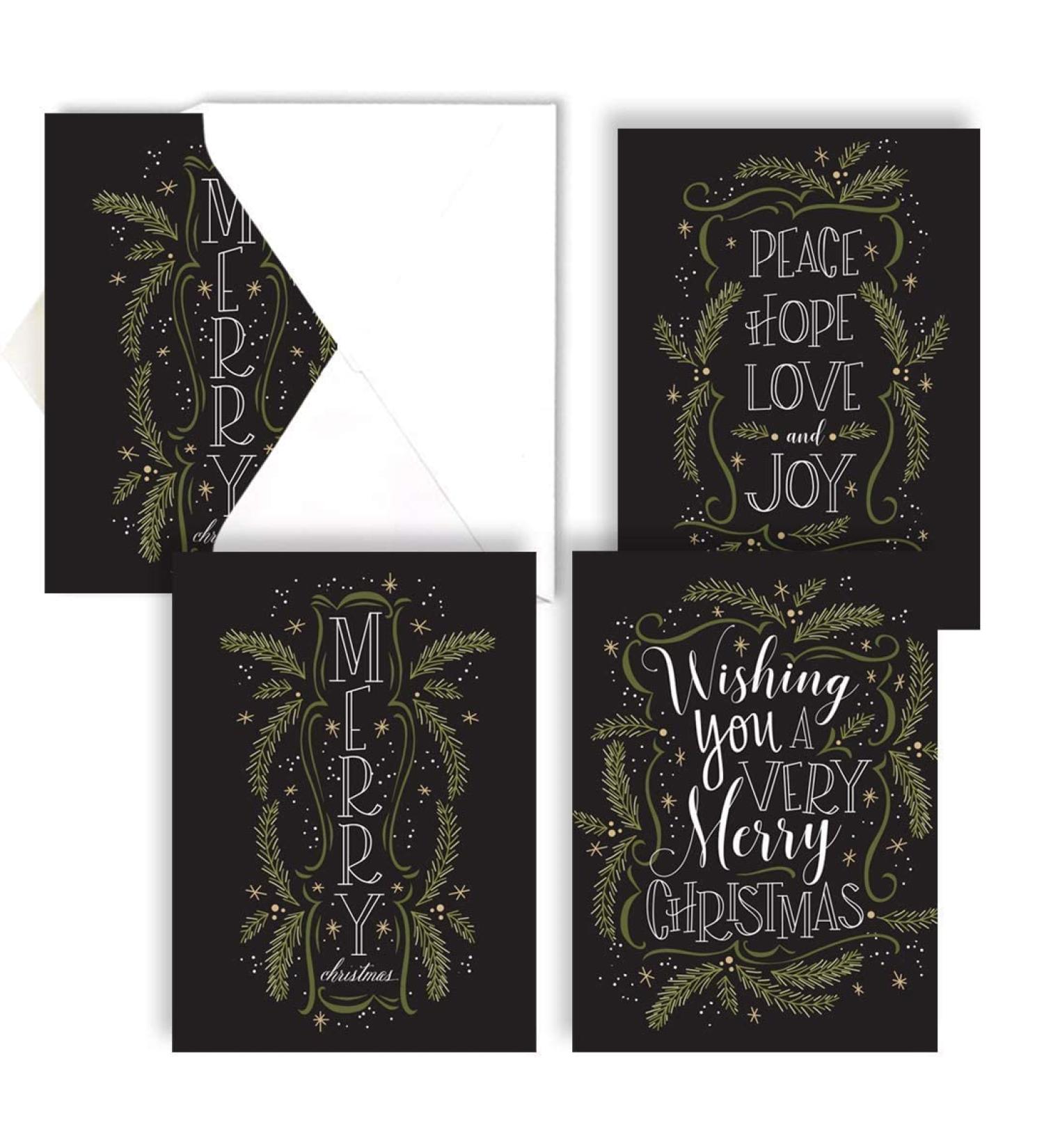 Christmas Pines Typography Holiday Card Assortment Pack - Set of 24 Cards, 3 Designs - 5'' x 7'' Folded - Made in USA - Blank Envelopes - Buy Online on GoSupps.com