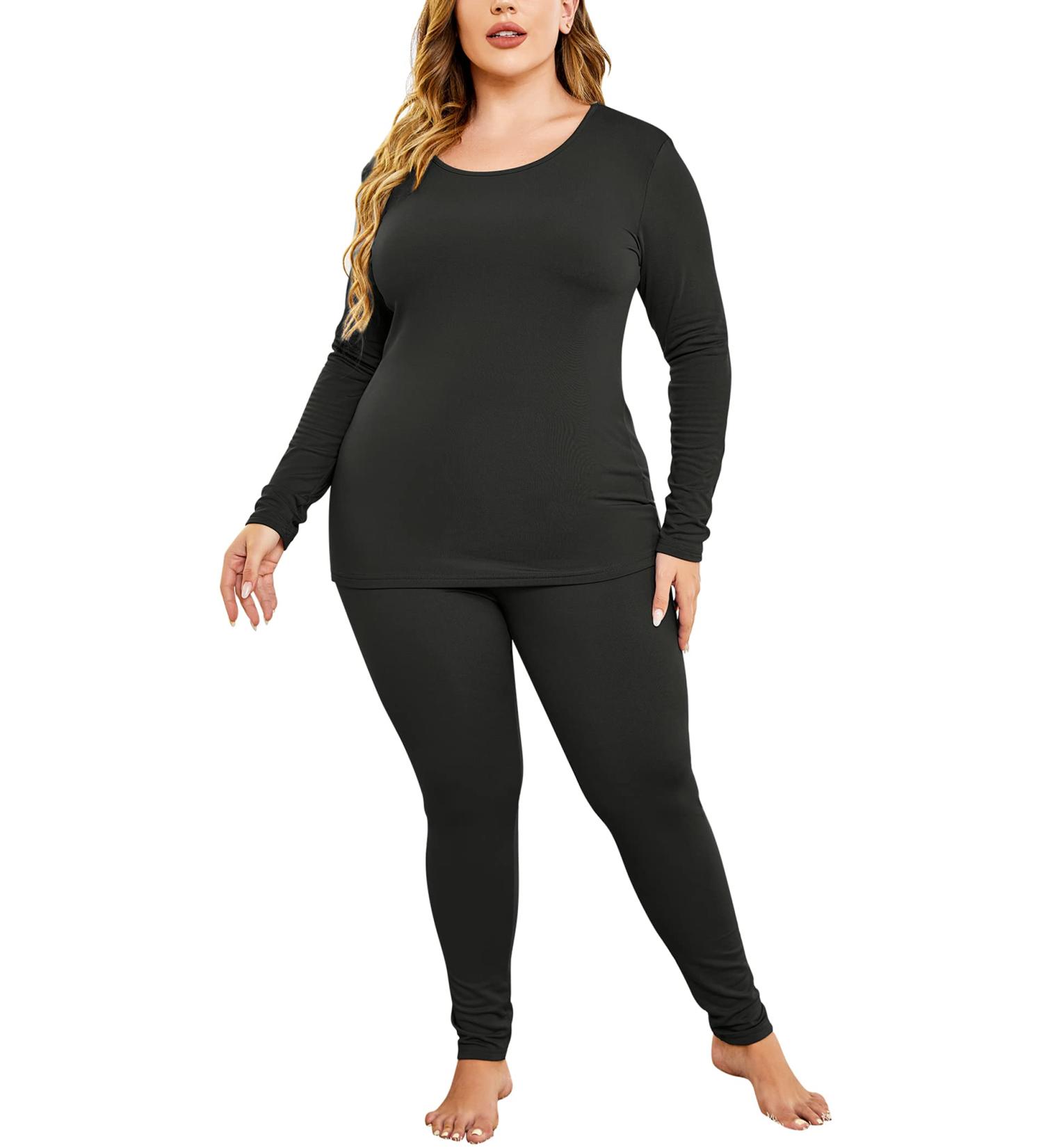 IN'VOLAND Womens Plus Size Thermal Long Johns Set - Fleece Lined 2 Piece Underwear Pajama Set Black 24 Plus - Buy Online on GoSupps.com