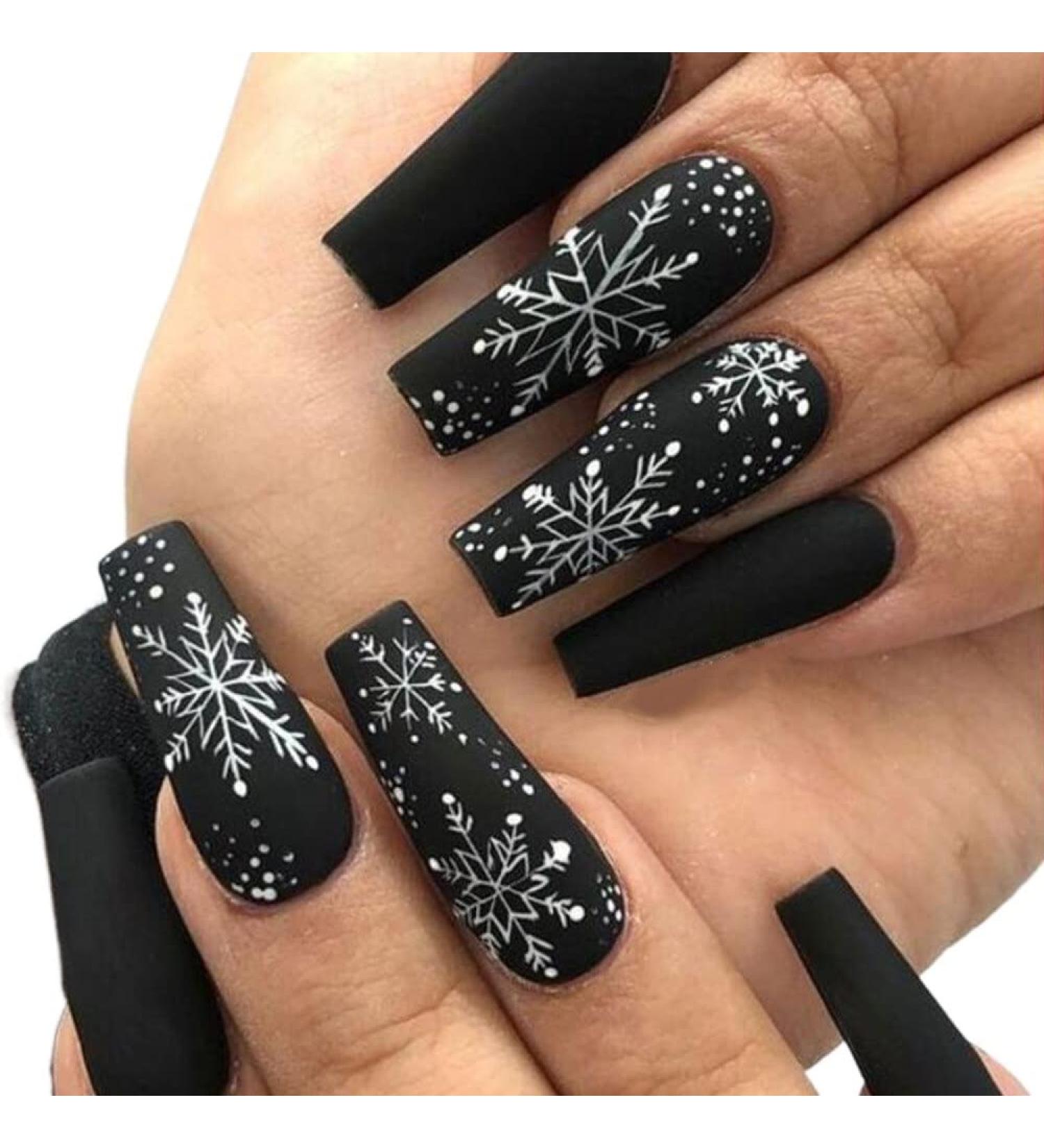 Christmas Party Ballerina Press Nail Black French Coffin Fake Nail Sticker Design Christmas Snowflake Nail Art (Color : 01) - Buy Online on GoSupps.com