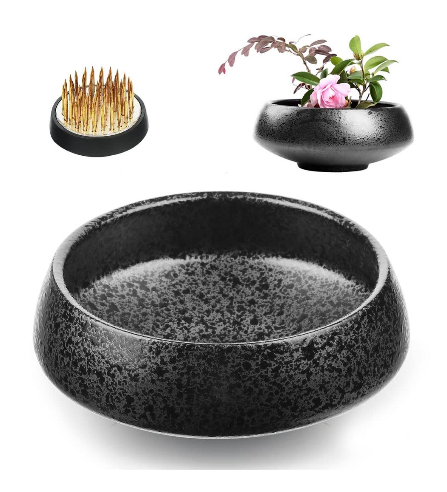 Homaisson Japanese Ikebana Kit - Ceramic Flower Vase & Frog Holder Set - Buy Online on GoSupps.com