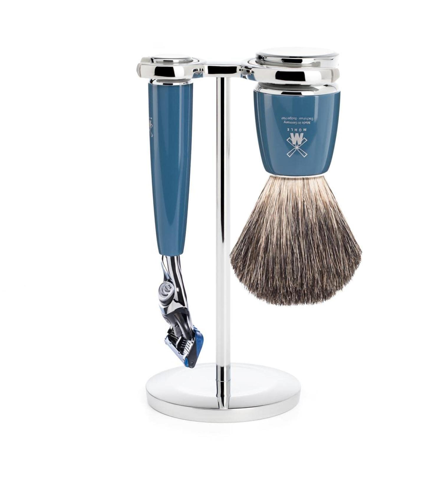 M HLE Rytmo Shaving Set - Gillette-Compatible Razor Pure Badger Hair Brush & Petrol Resin Handle | International Shipping Available - Buy Online on GoSupps.com