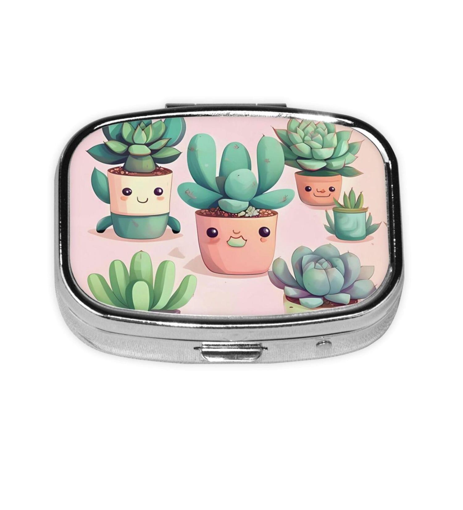 Lovely Succulent Plants 2 Compartment Pill Case - Cute Travel Pill Organizer for Pocket & Purse Gifts - Buy Online on GoSupps.com