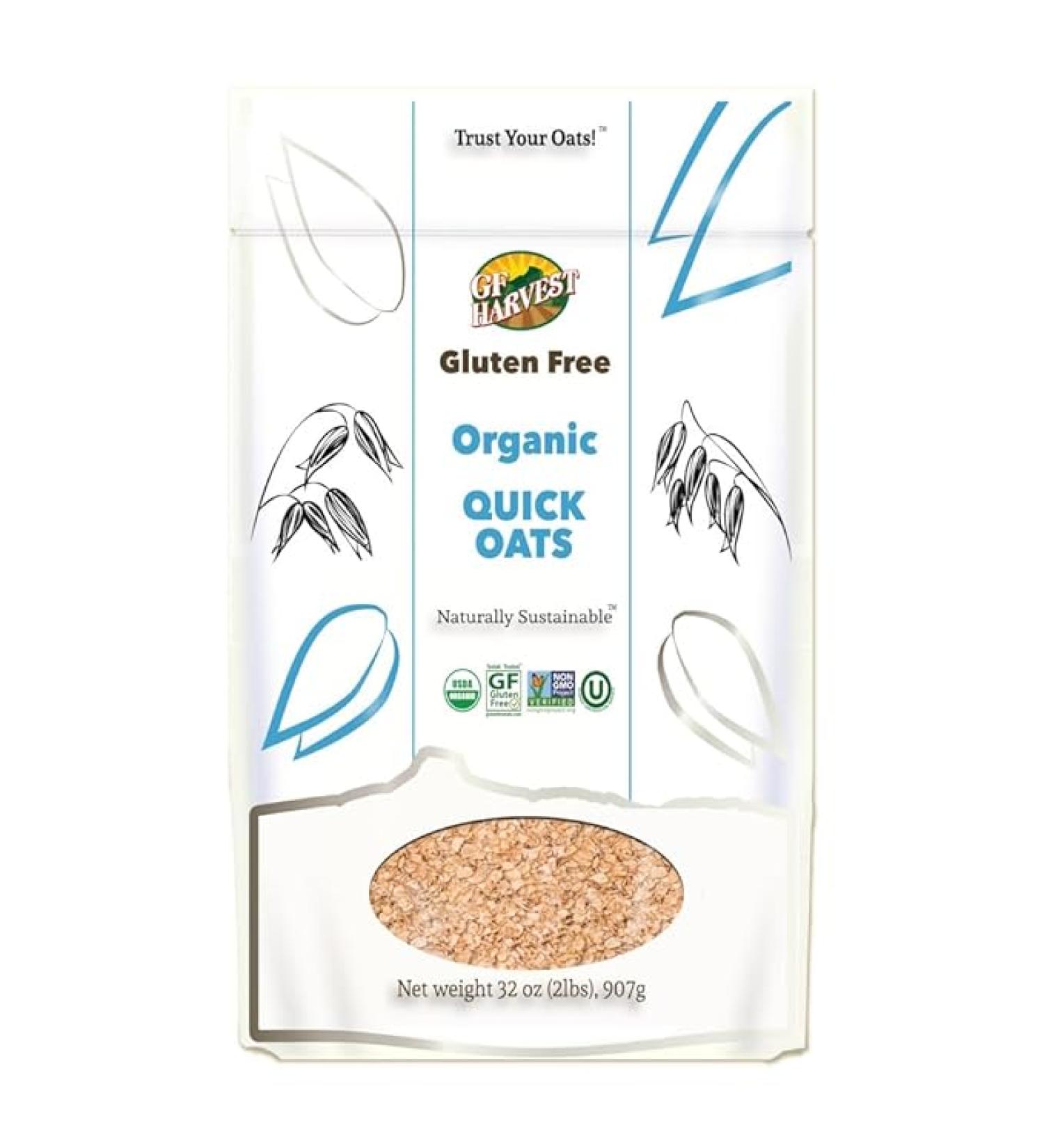 GF Harvest Organic Gluten Free Quick Oats - 32 Ounce Bag - Buy Online on GoSupps.com