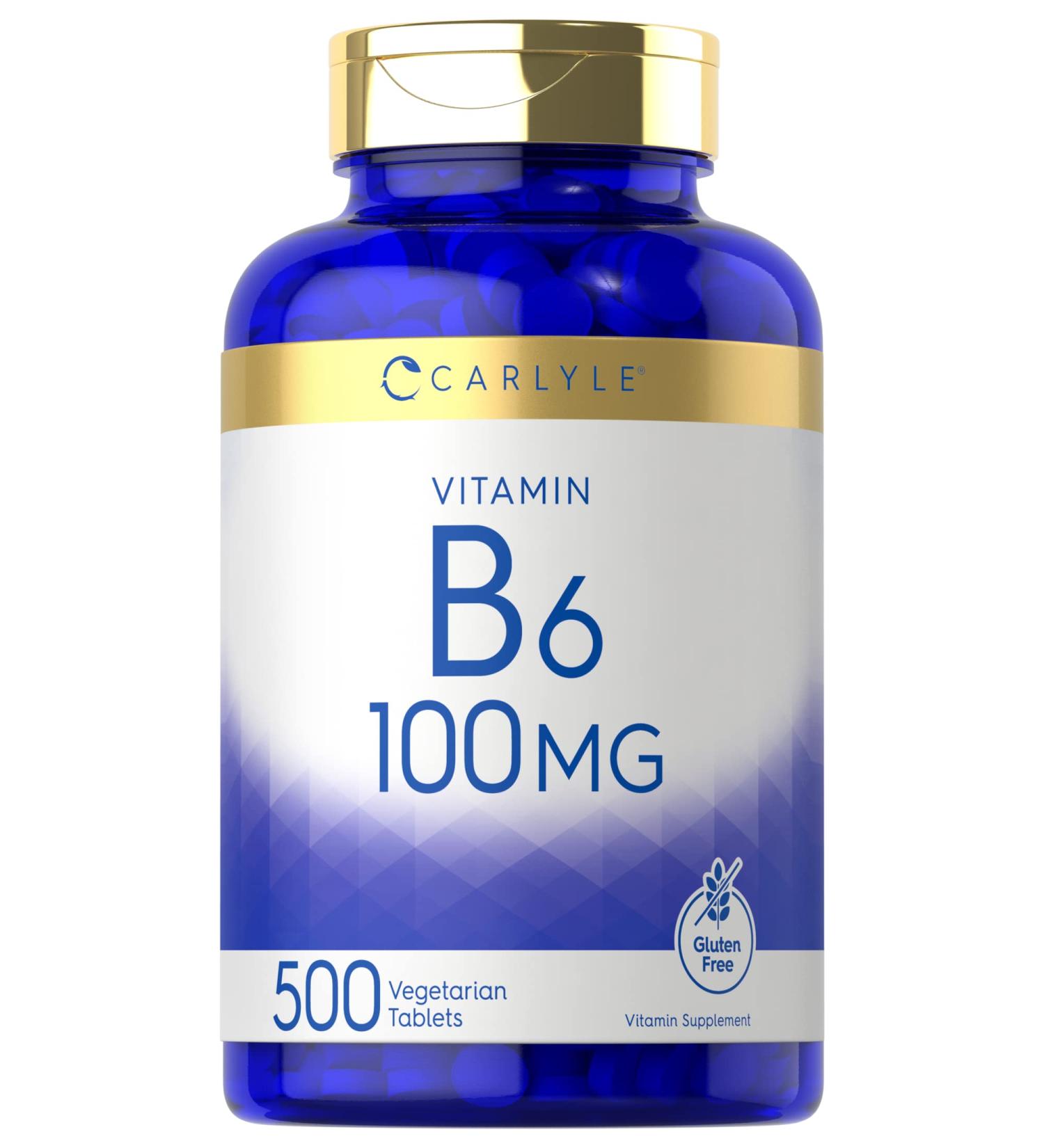 Carlyle Vitamin B6 100mg | 500 Tablets | Vegetarian, Non-GMO, Gluten Free - Buy Online on GoSupps.com