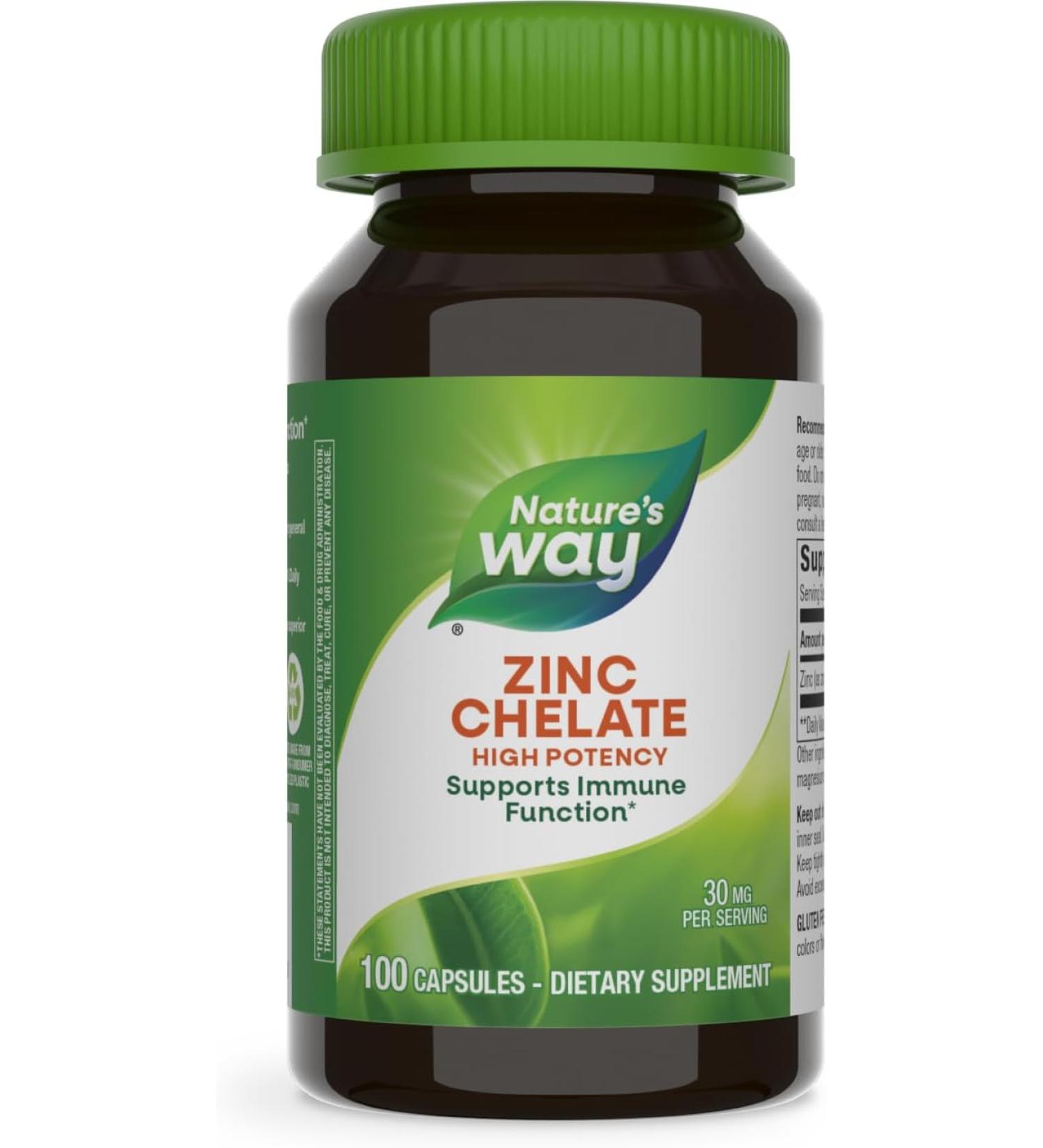 Nature's Way Zinc Chelate 30 mg - Immune Support Supplement, 100 Capsules - Buy Online on GoSupps.com