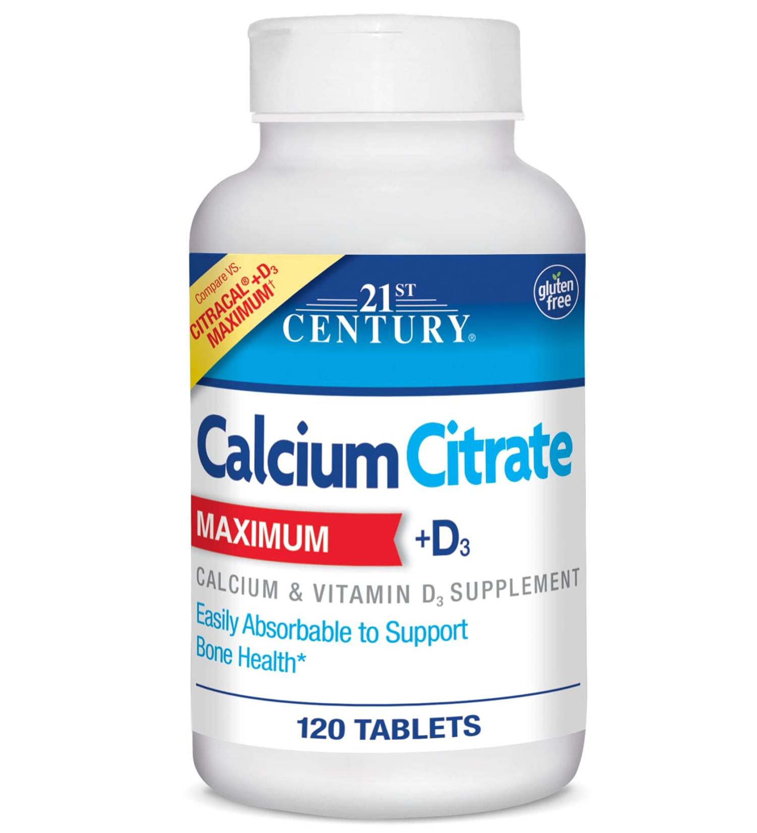 21st Century Calcium Citrate Maximum + D3 - 120 Tablets for Bone Health - Buy Online on GoSupps.com