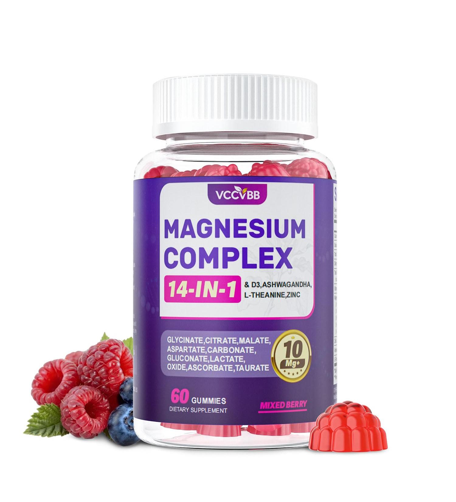 Magnesium Complex Gummies Ashwagandha Zinc Vitamin D3 L-Theanine Sugar Free 10-in-1 Magnesium with Glycinate Citrate Malate for Sleep Muscle & Immune Support 60-Day Supply (Mixed Berry) - Buy Online on GoSupps.com