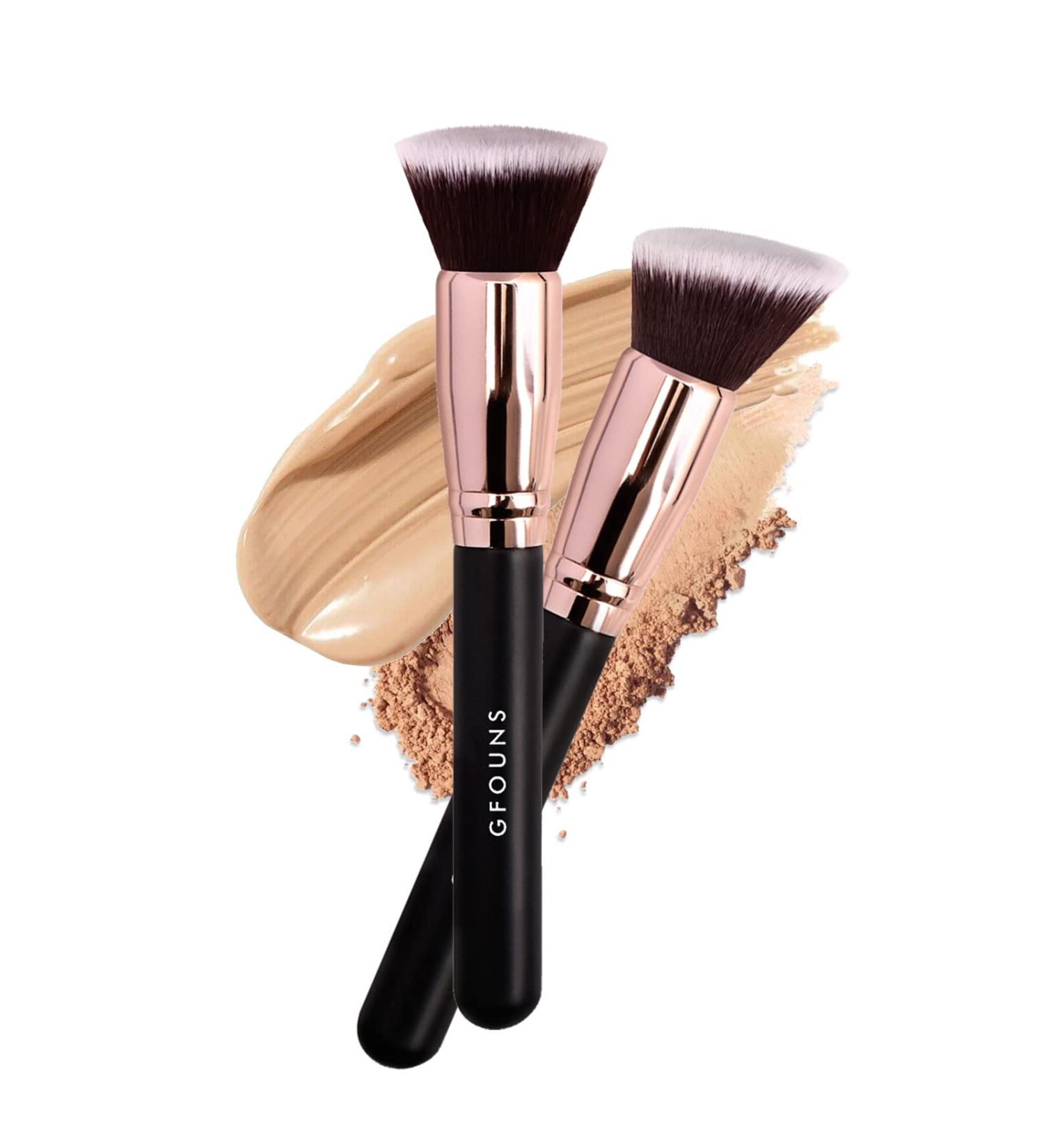 GFOUNS Foundation Brush - Angled & Flat Top Kabuki Brush for Liquid, Cream, and Powder Makeup - Professional Synthetic Brush for Flawless Face Blending (2 Pack) - Buy Online on GoSupps.com