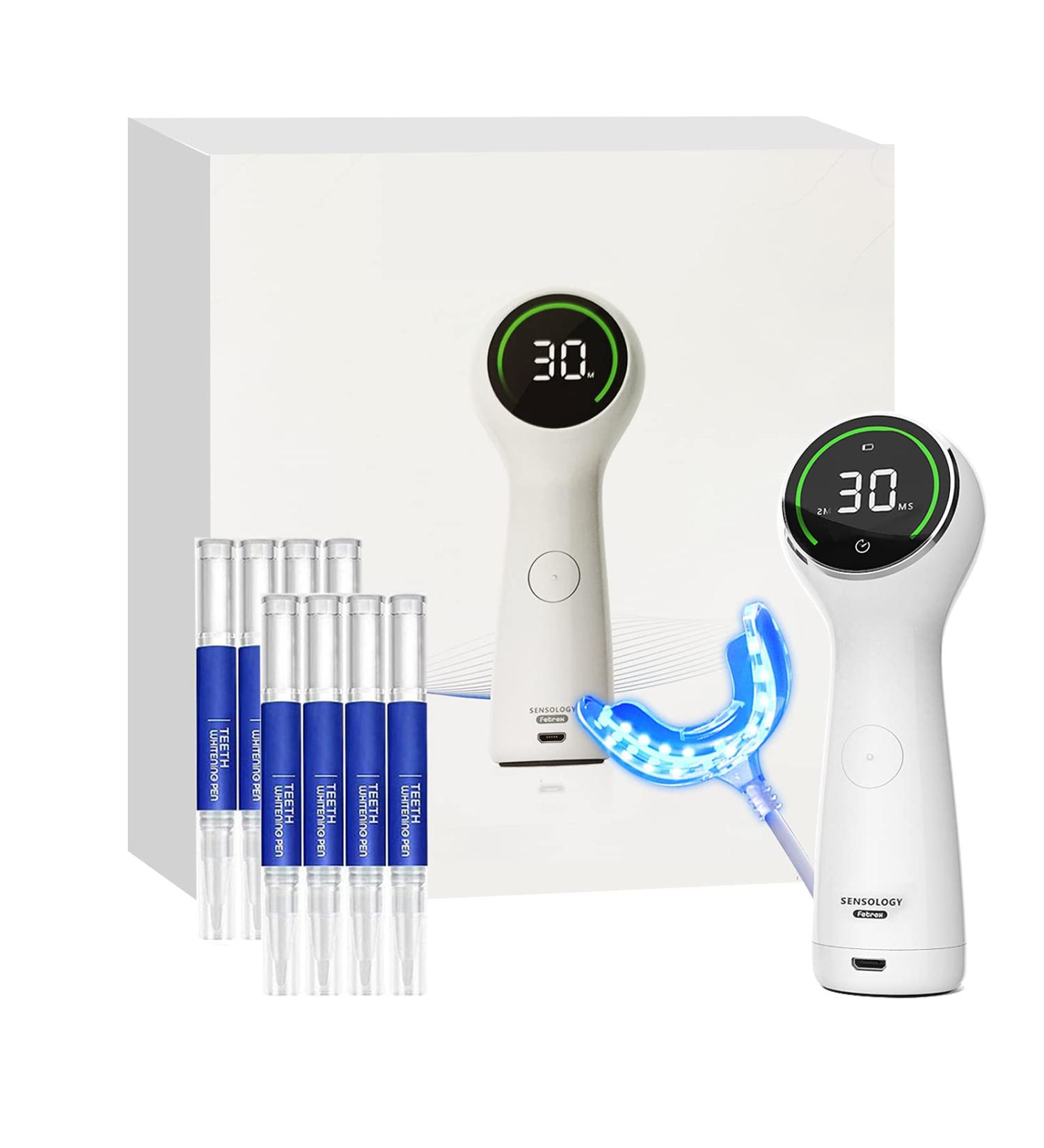 SENSOLOGY Teeth Whitening Kit with 6V LED Light & 35% Carbamide Peroxide - (8) 3ml Gel Syringes & Mouth Tray with Built-in 7 Types Timer - Buy Online on GoSupps.com