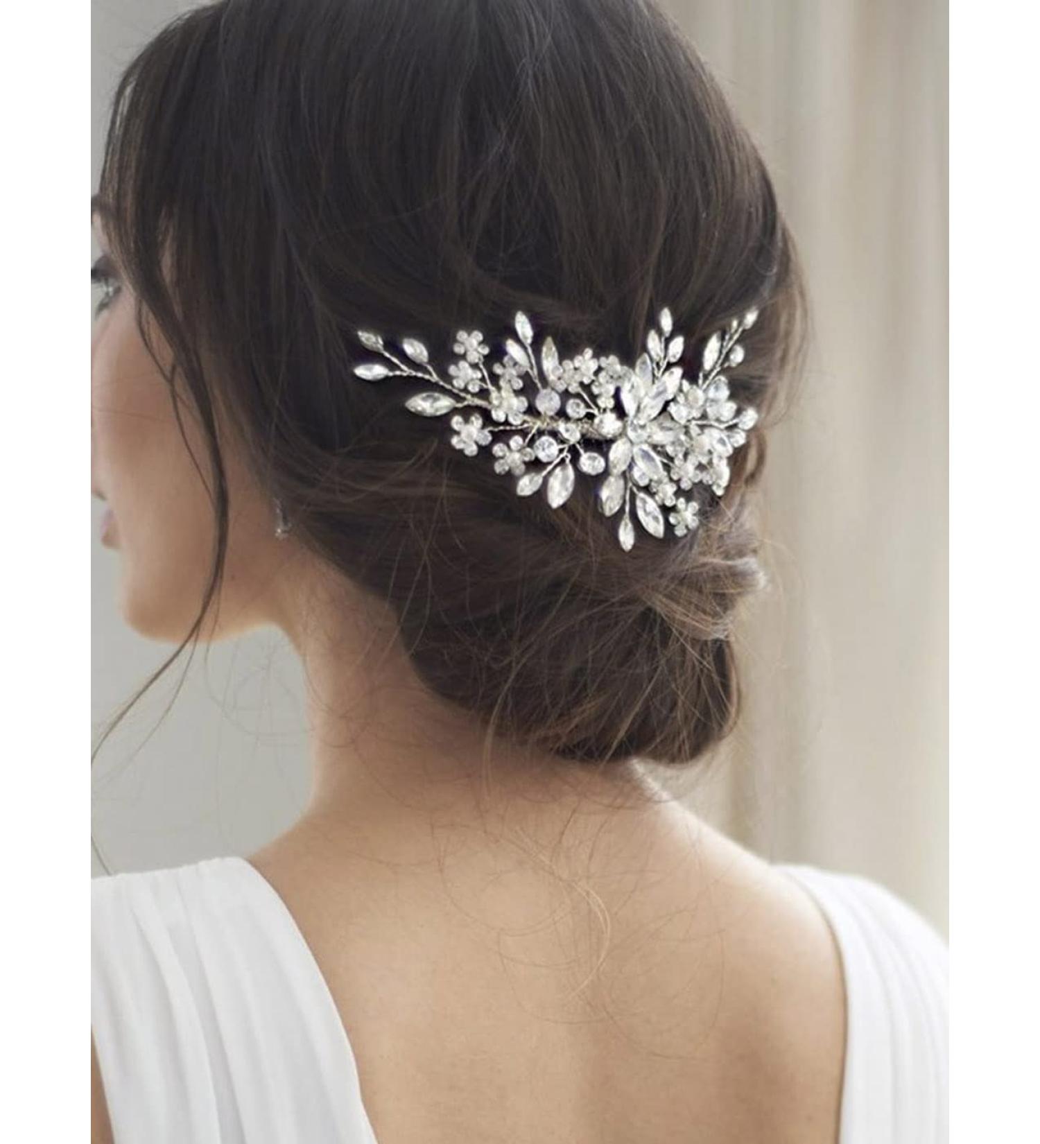Jakawin Rhinestone Bride Wedding Hair Comb - Crystal Flower Bridal Accessory for Women and Girls - Buy Online on GoSupps.com