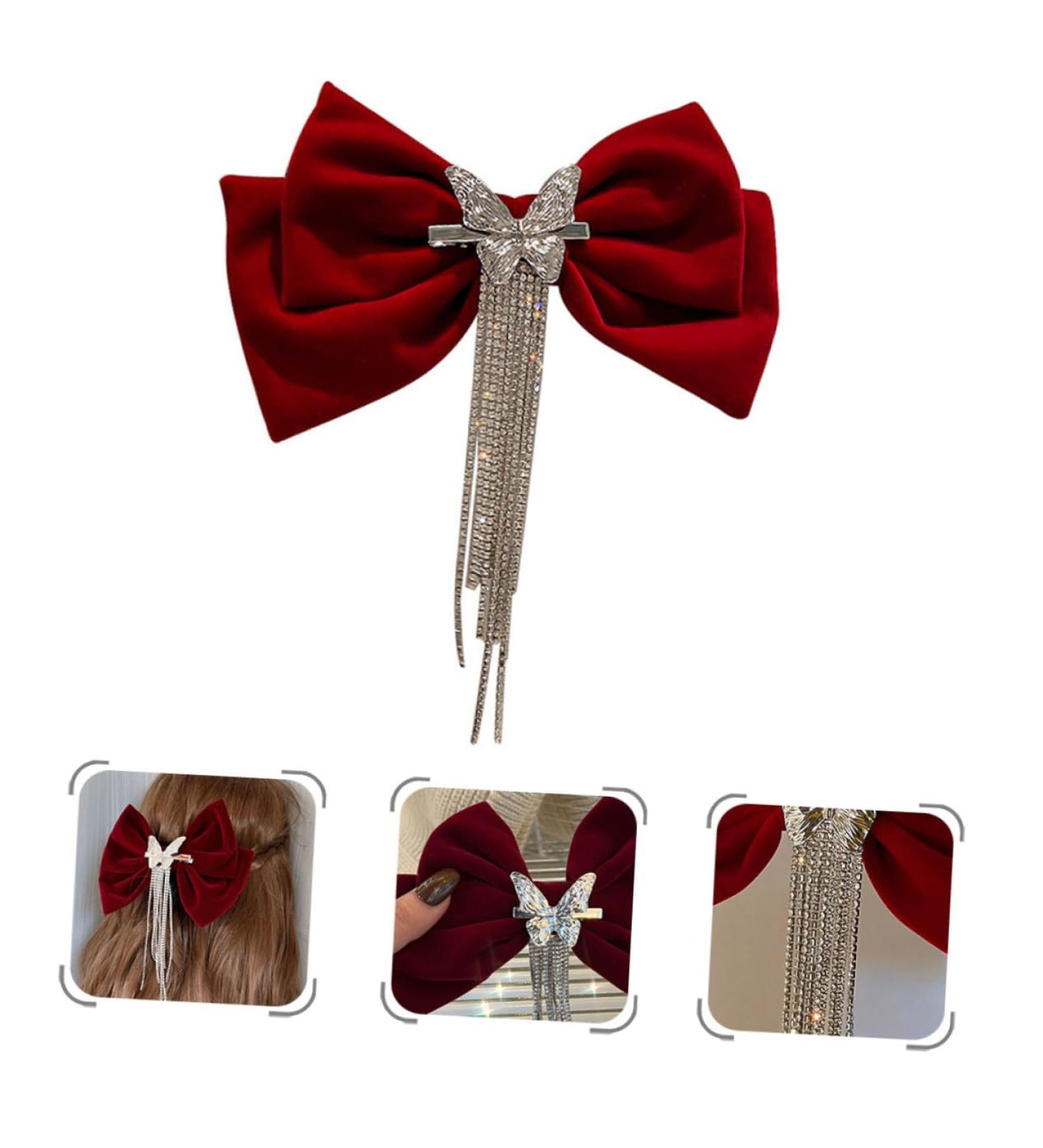 DRESSOOS tassel hair clip Girl Bow Hairpin big bow red bow hair clip crystal bow hair clip Hair Bows for Girls hair barrettes for girls Hair Bowknot Clip rhinestones Miss set copper - Buy Online on GoSupps.com