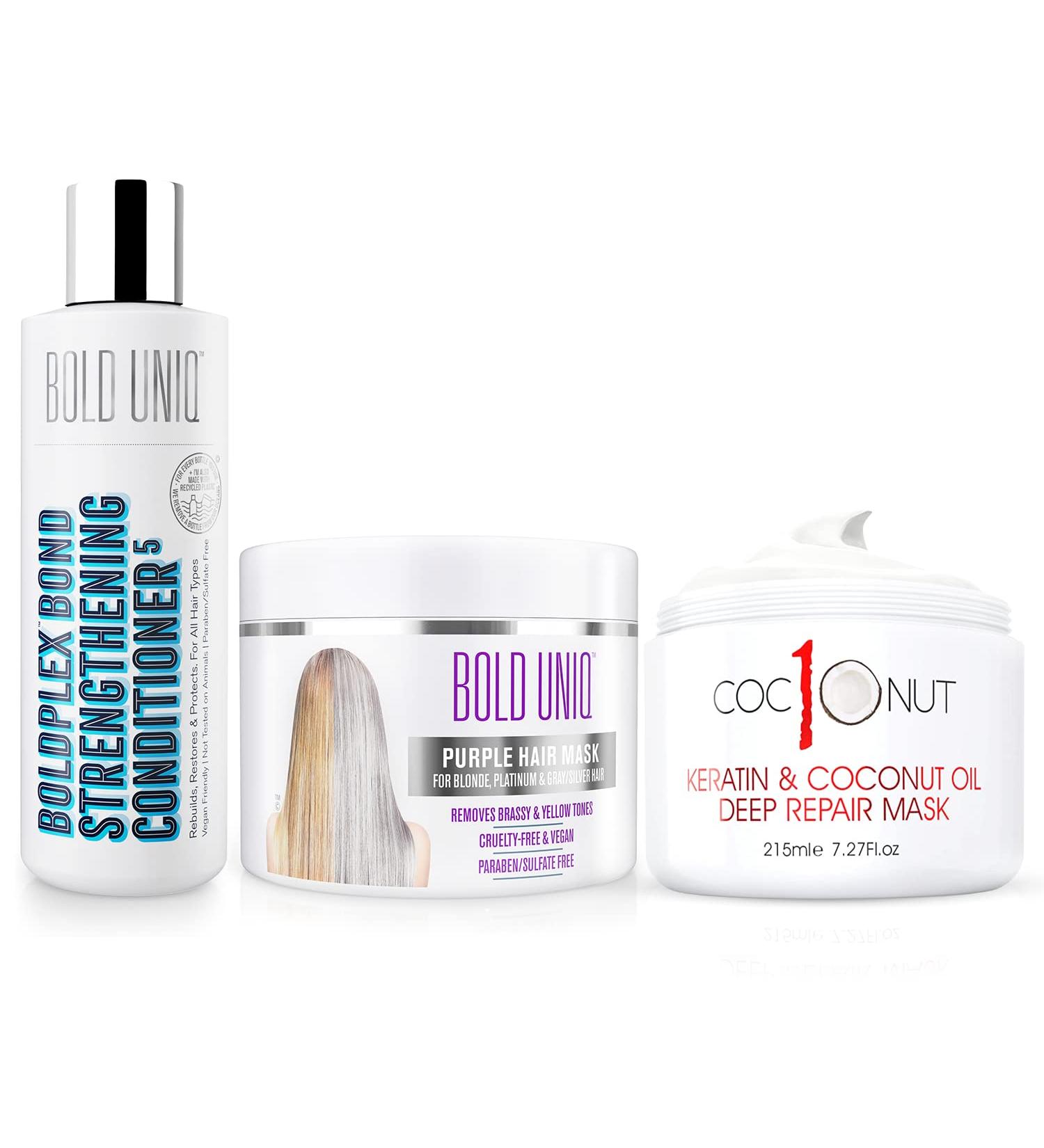 Purple Hair Mask & Coconut Mask Bundle for Blondes, Platinum, Silver, Gray Hair - BoldPlex 5 Conditioner - Paraben & Sulfate-Free - Cruelty-Free & Vegan - Buy Online on GoSupps.com