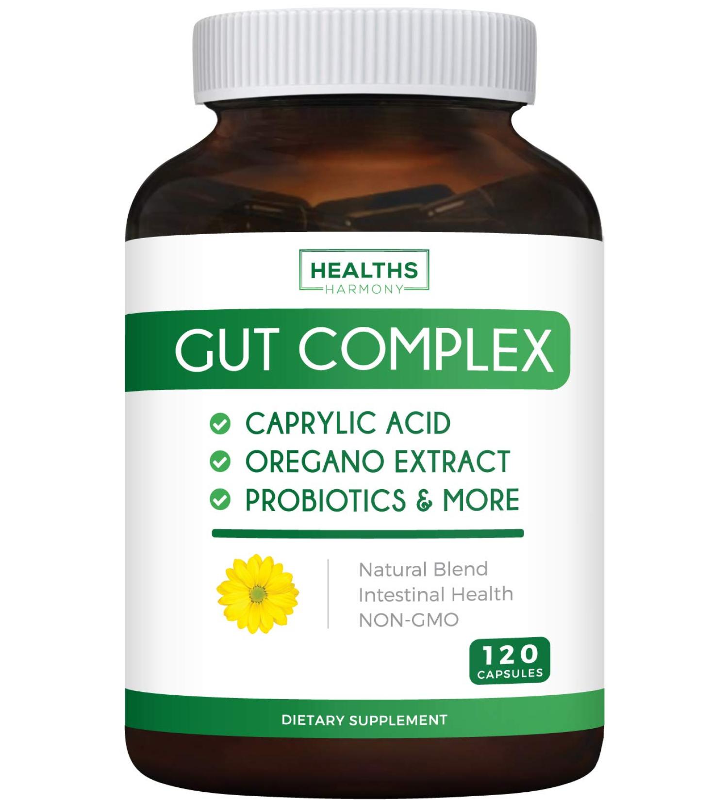 Caprylic Acid Oregano Oil & Probiotics Gut Complex - 120 Capsules | Non-GMO Supplement - Buy Online on GoSupps.com