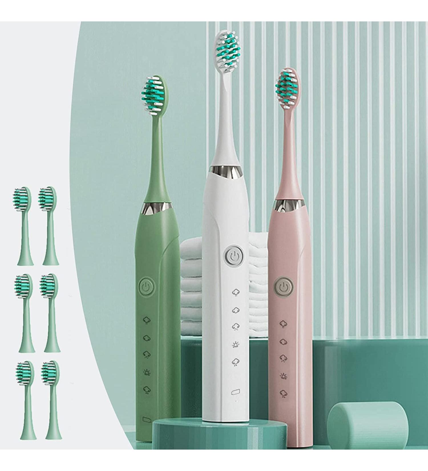 Upgrade USB Electric Toothbrush Set - IPX7 Waterproof Smart 5-Speed Timer & 6 Brush Heads for Effective Oral Care (Green - Buy Online on GoSupps.com