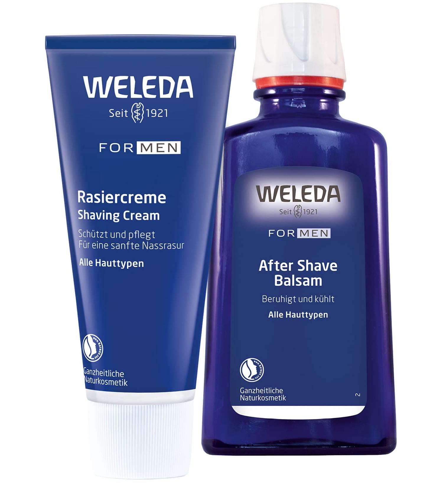 Weleda for Men Natural Cosmetics Set - After Shave Balsam & Shaving Cream 75ml for Soothing Skin Post-Shave - Buy Online on GoSupps.com