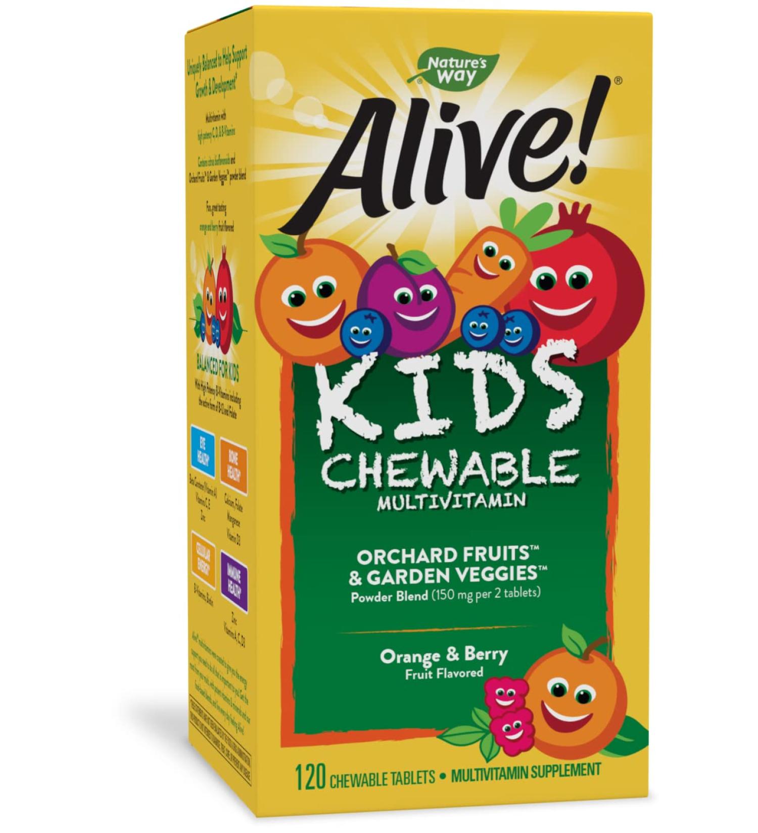 Nature's Way Alive! Kids Chewable Multivitamin - Gluten Free, 120 Tablets | Best Kids Vitamins - Buy Online on GoSupps.com