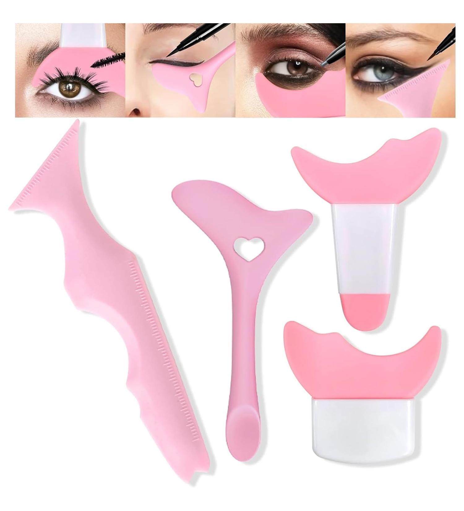 FINEPOTY Eyeliner Stencils 4 PCS Waterproof Mascara Shield Multifunctional Winged Eyeliner Stencil for Lash Eyebrow and Lip etc Reusable Silicone Eyeliner Tool Pink Lash Guard Makeup Tool - Buy Online on GoSupps.com