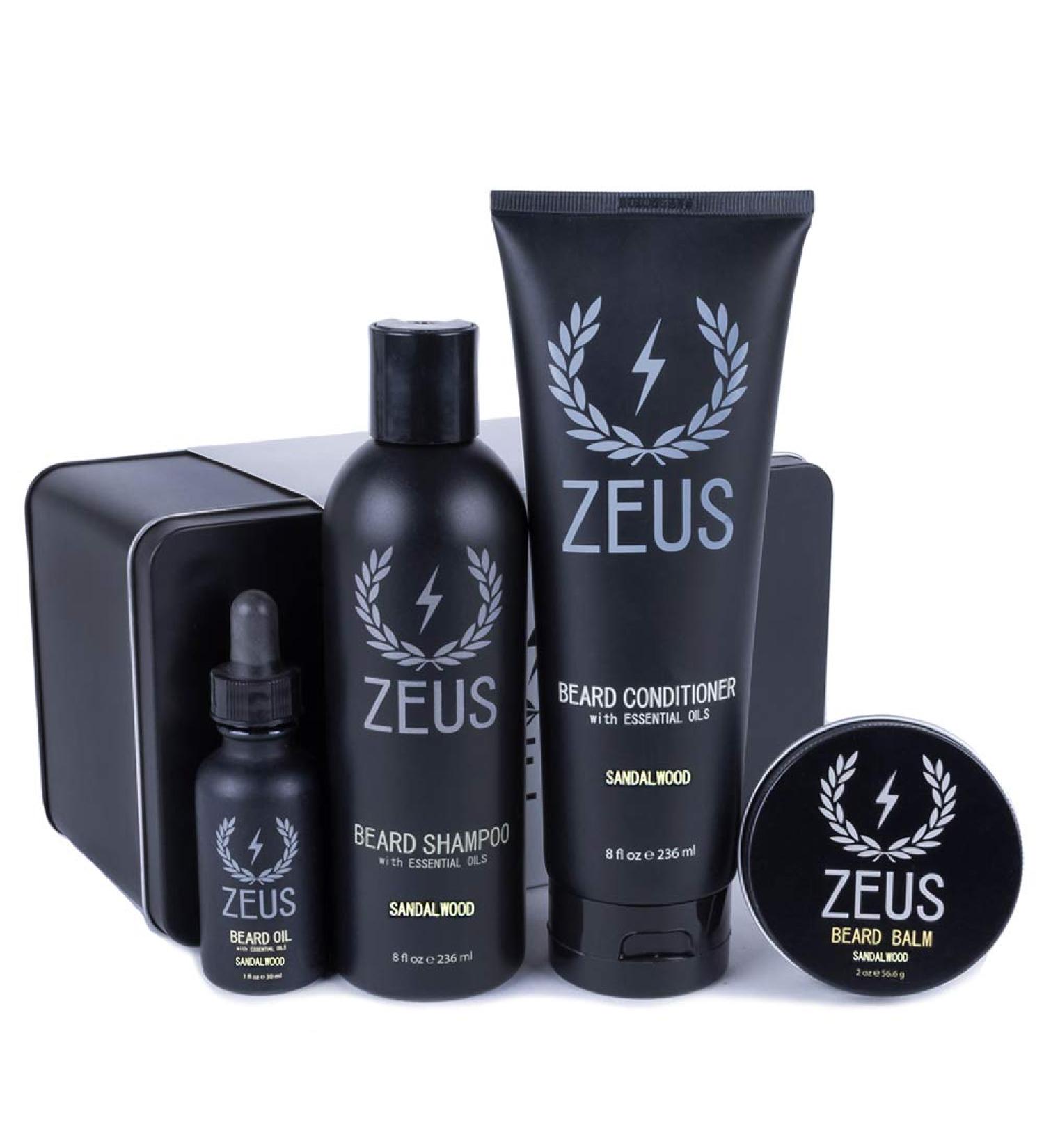 ZEUS Everyday Beard Kit - Sandalwood Beard Wash Oil Balm & Gift Box | Perfect Men's Grooming Set for Beards - Buy Online on GoSupps.com