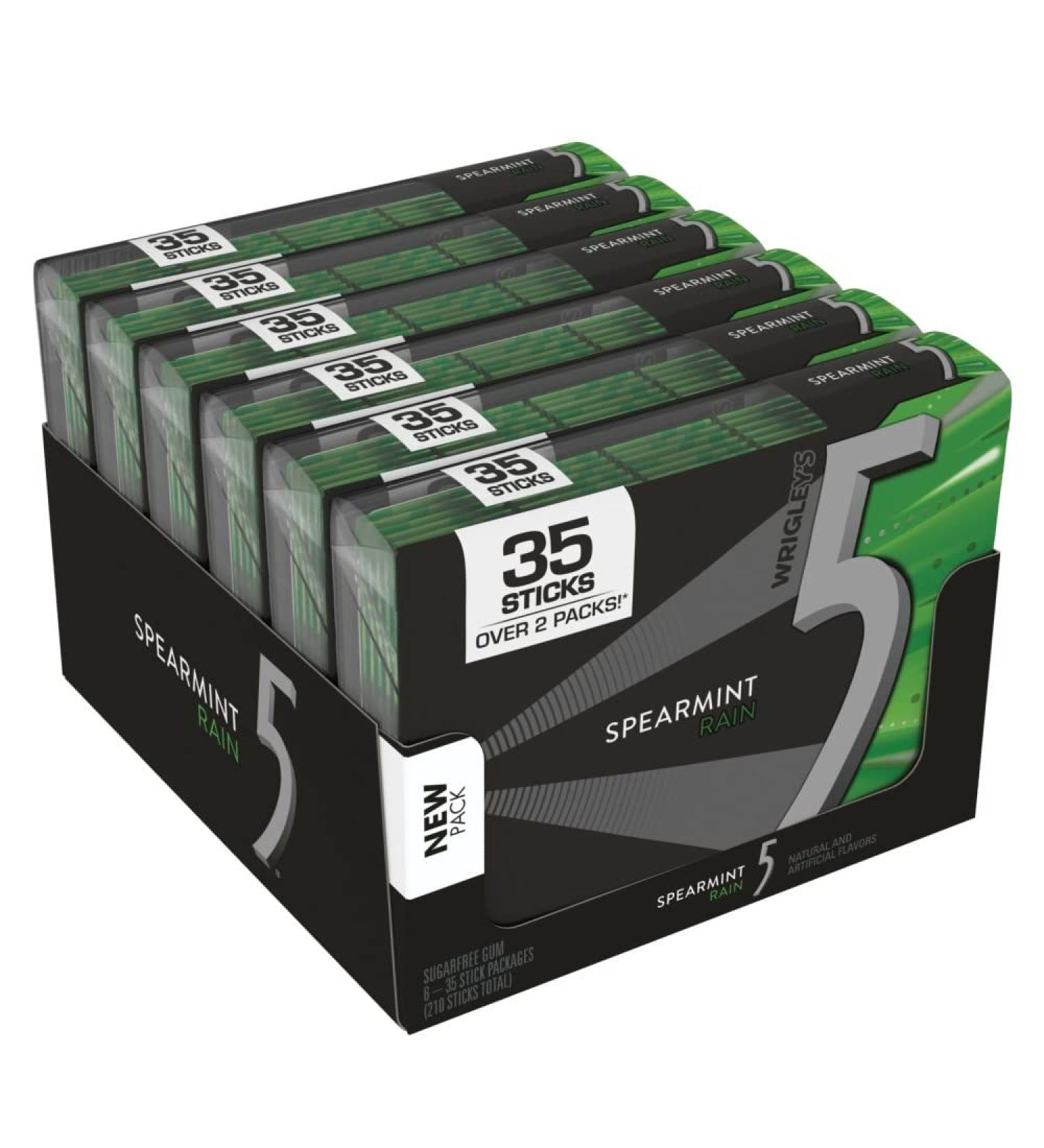 5 Gum Sugarfree Gum, Spearmint Rain, 35-stick pack (6 packs total) 35 Count Spearmint Rain 35 Count (Pack of 6)