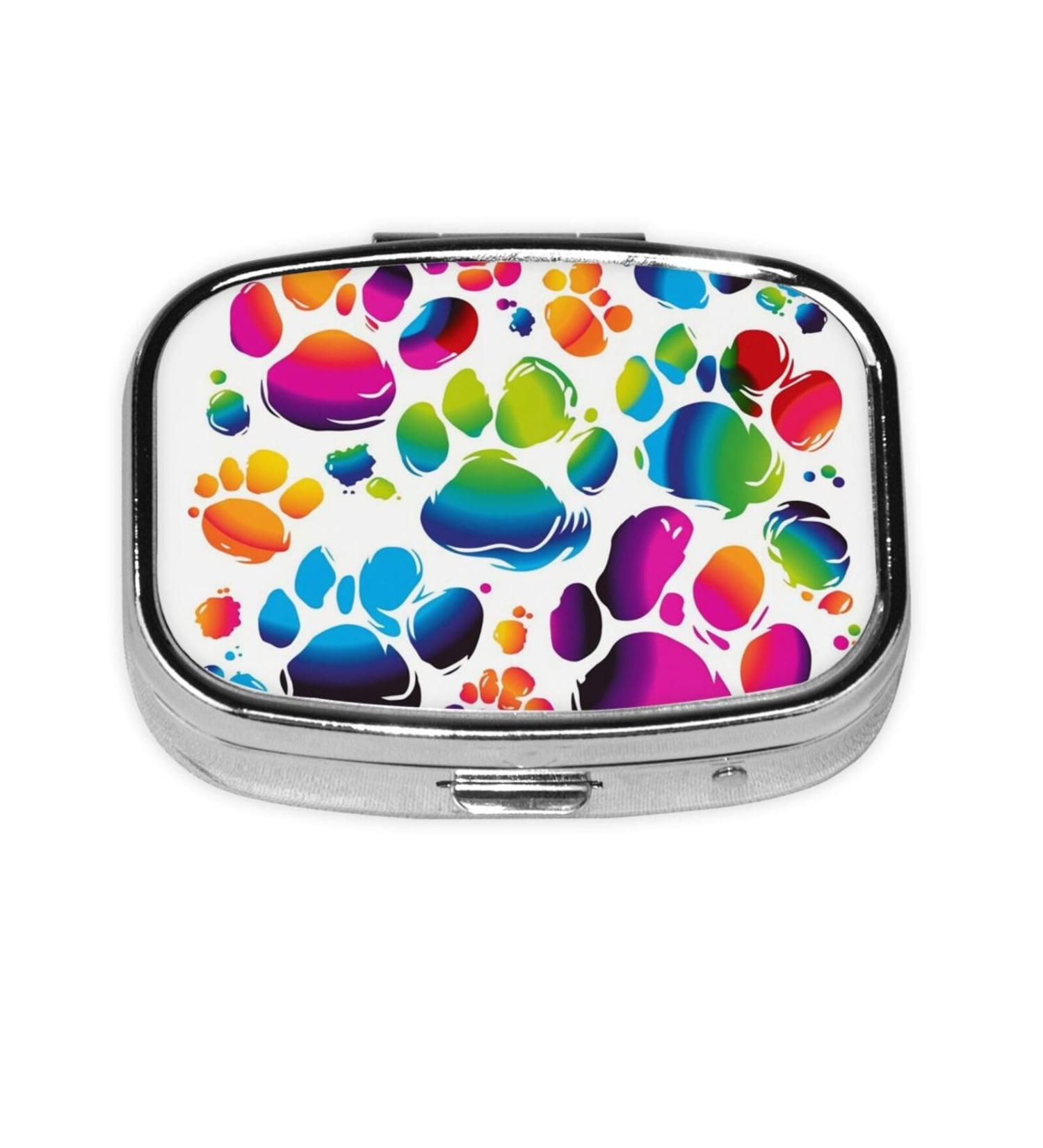 Colorful Dog Paw Print Pill Case - 2 Compartment Travel Pill Organizer & Cute Purse Gift - Buy Online on GoSupps.com