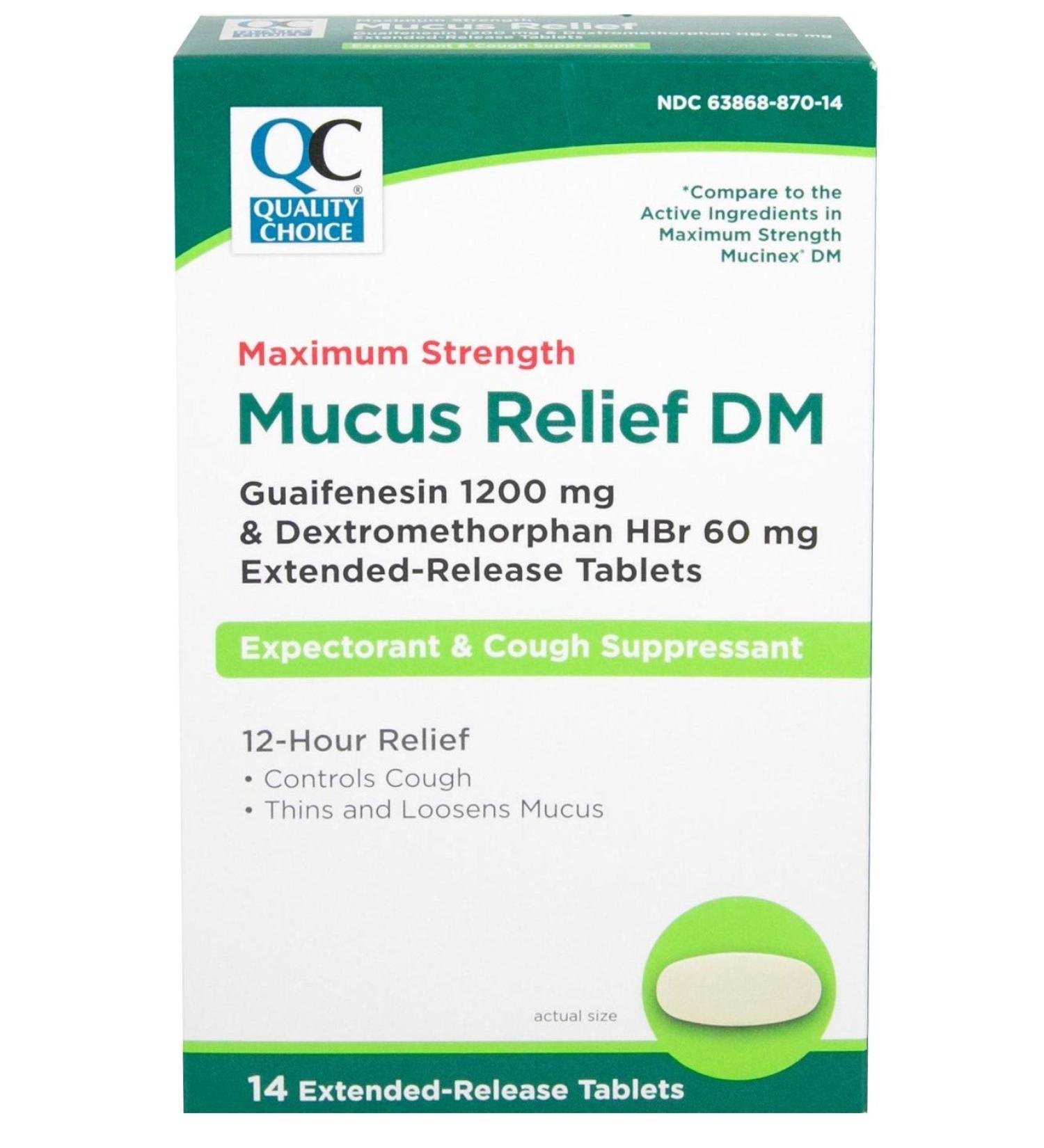 Quality Choice Mucus Relief DM 12 Hour- Guaifenesin 1200mg & Dextromethorphan HBr 60mg - 14 Count - Buy Online on GoSupps.com