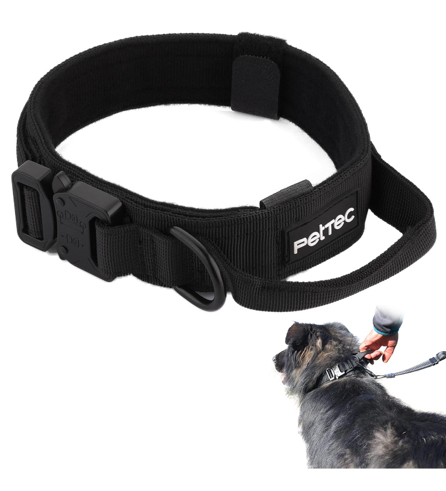 Buy Pettec Neoprene & Nylon Dog Collar with Handle - Softly Padded Adjustable Robust & Water-Repellent for Small & Large Dogs (S-XL) - Set with Tow Leash (34-44 cm) - Black - Buy Online on GoSupps.com