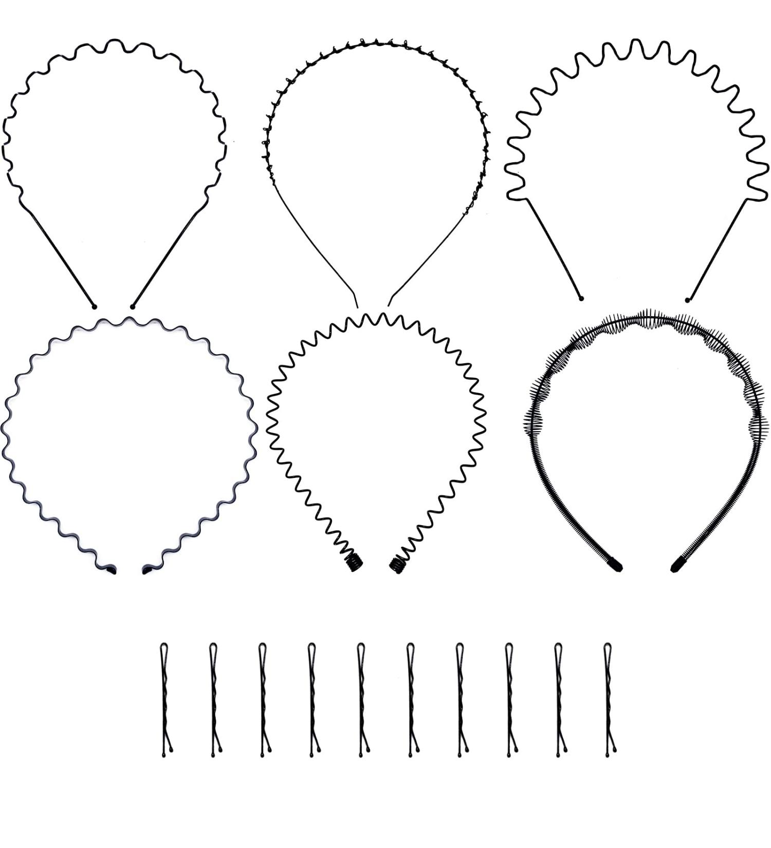 6 PCS Black Metal Hairbands & Bobby Pins - Stylish Headbands for Men & Women - Buy Online on GoSupps.com