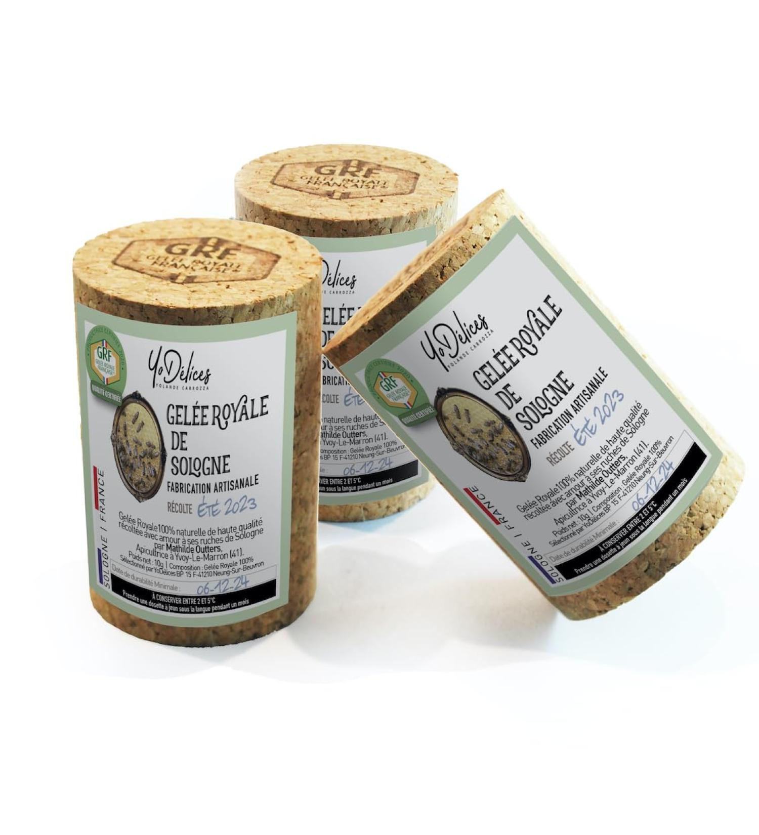 GRF Certified French Royal Jelly Unique Total Quality Label 100% Natural neither transformed nor frozen 3 jars 10g harvestedSummer2020 from M.Outters Beekeeper of Sologne Selection YoD lices  - Buy Online on GoSupps.com